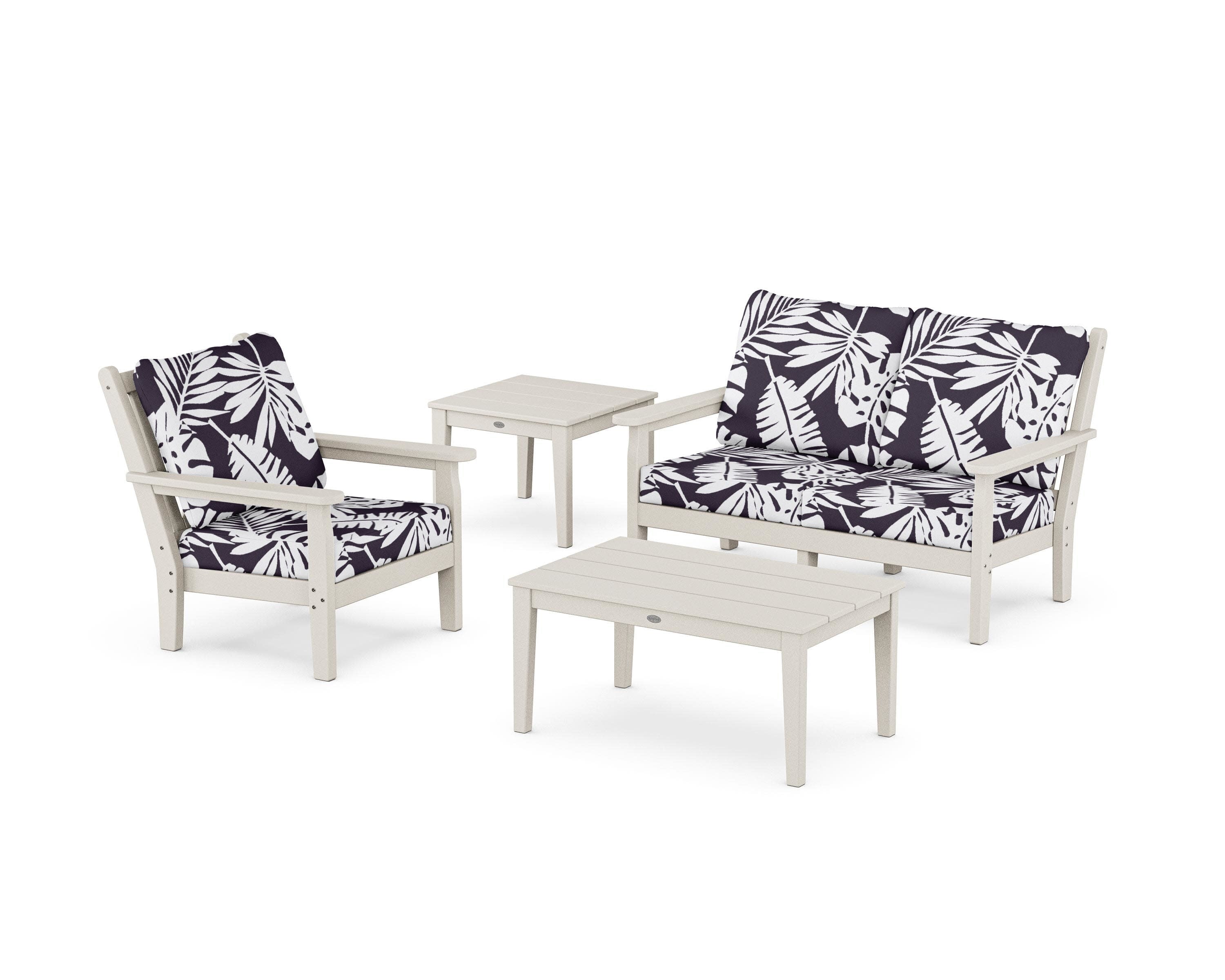 Chippendale 4-Piece Deep Seating Set in Sand / Leaf Navy