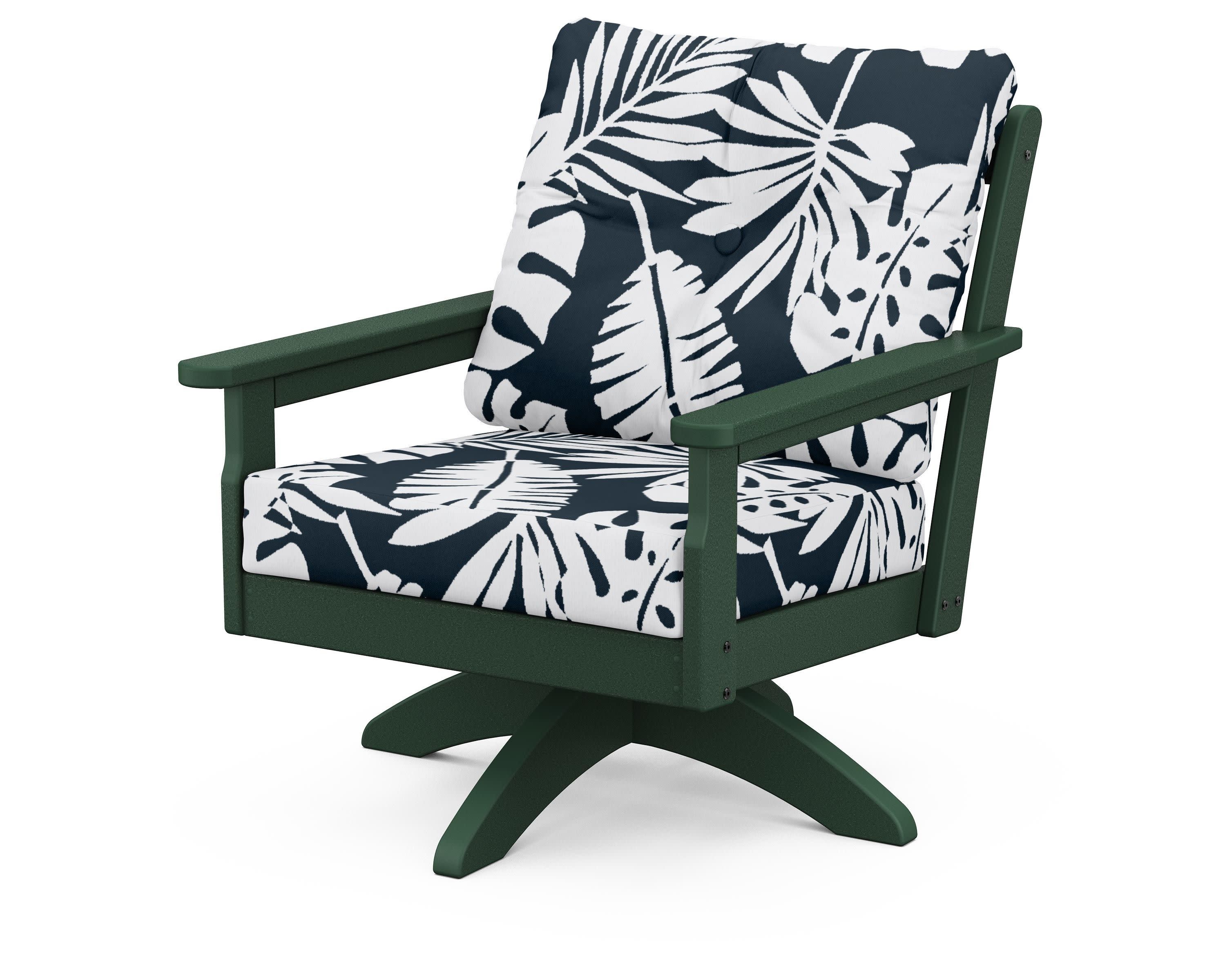 Vineyard Deep Seating Swivel Chair in Green / Leaf Marine Indigo