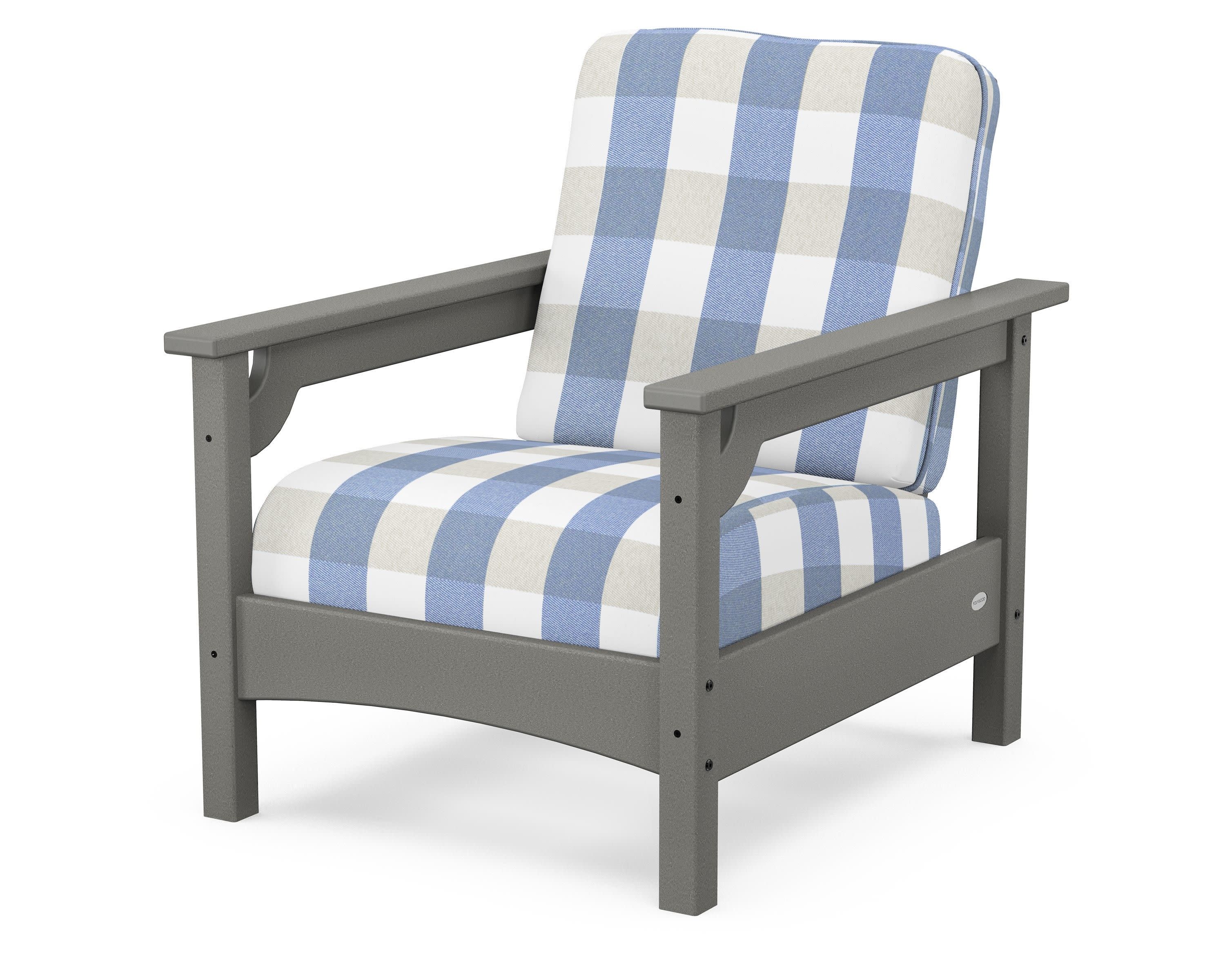 Club Chair in Slate Grey / Buffalo Plaid Sky Blue