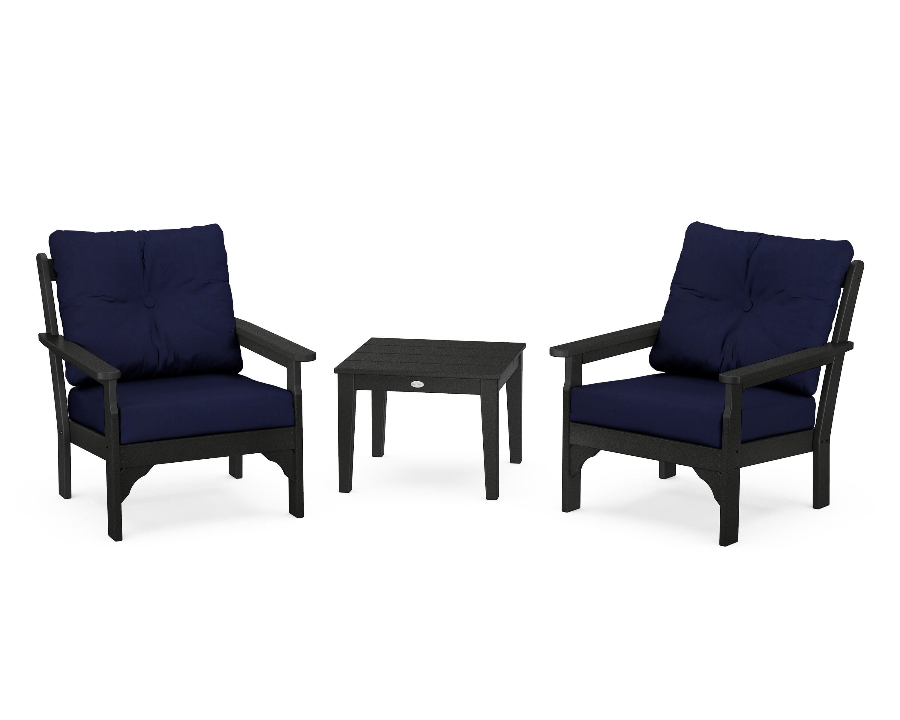 Vineyard 3-Piece Deep Seating Set in Black / Navy