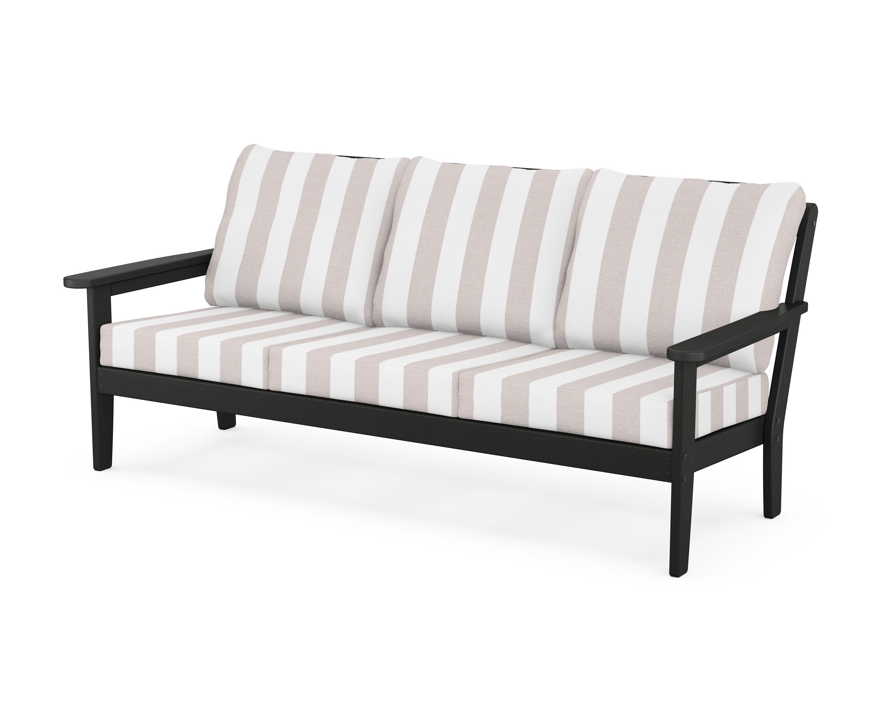 Cottage Deep Seating Sofa in Black / Cabana Stripe Dune Burlap