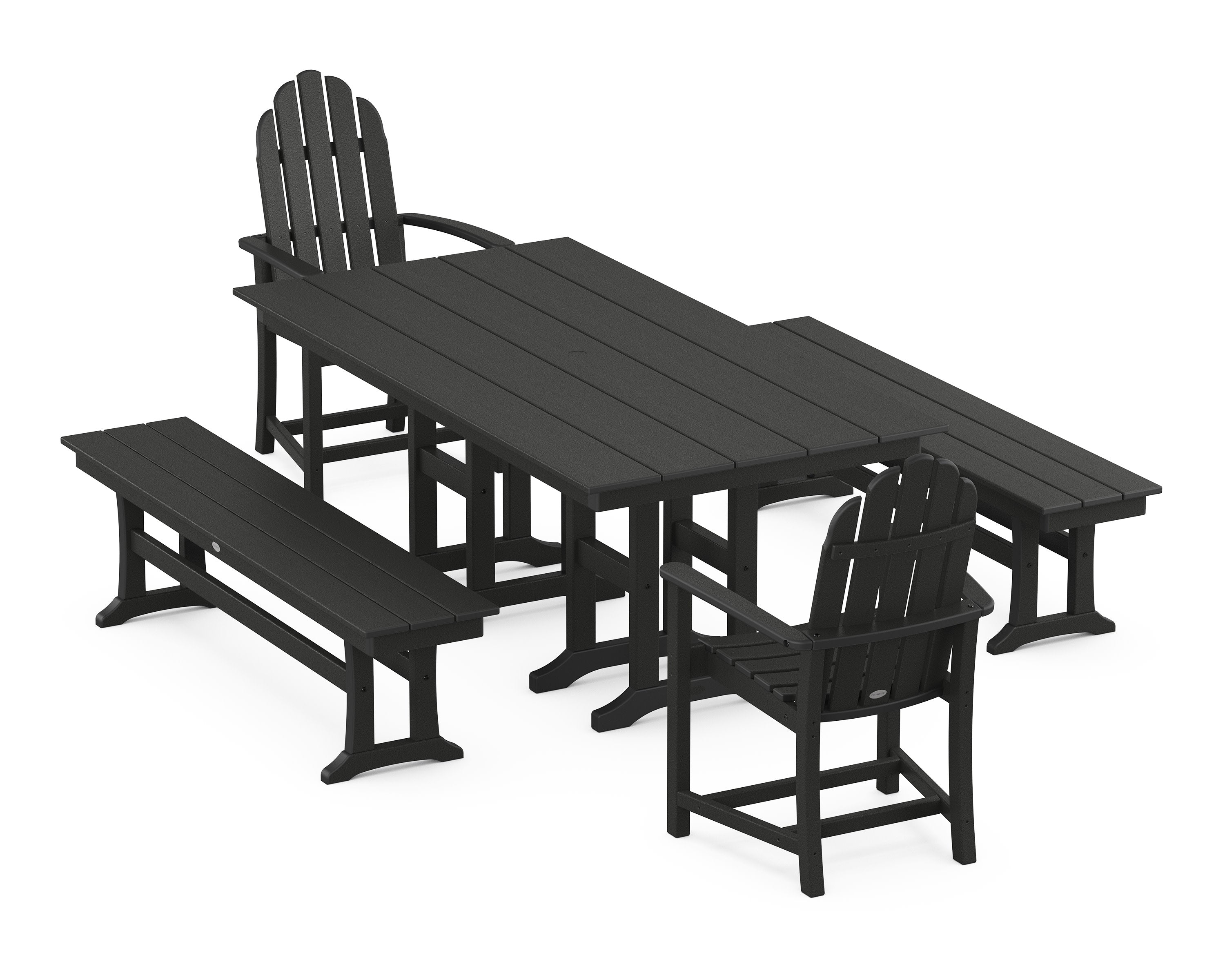 Classic Adirondack 5-Piece Farmhouse Dining Set with Benches in Black