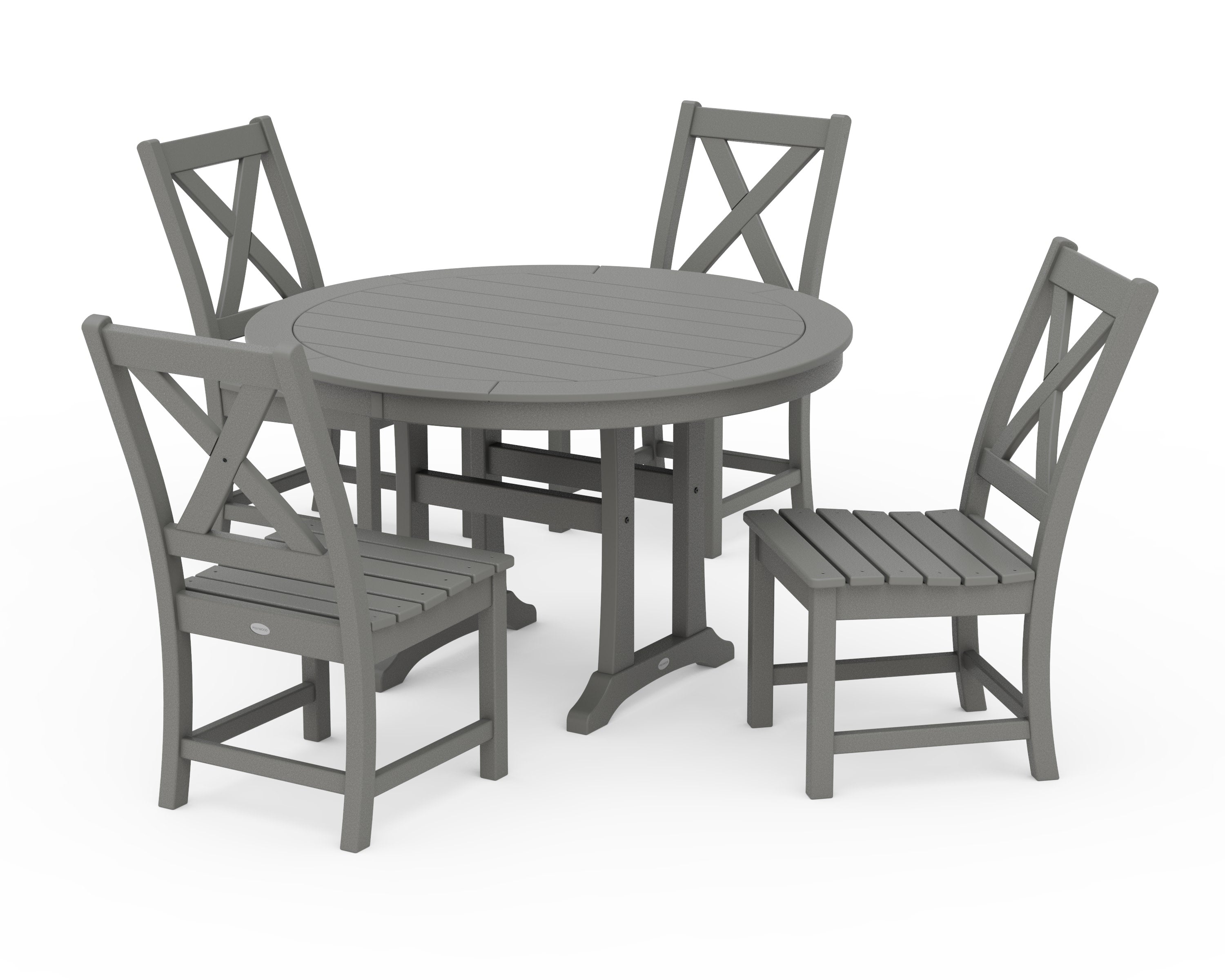 Braxton Side Chair 5-Piece Round Dining Set With Trestle Legs in Slate Grey