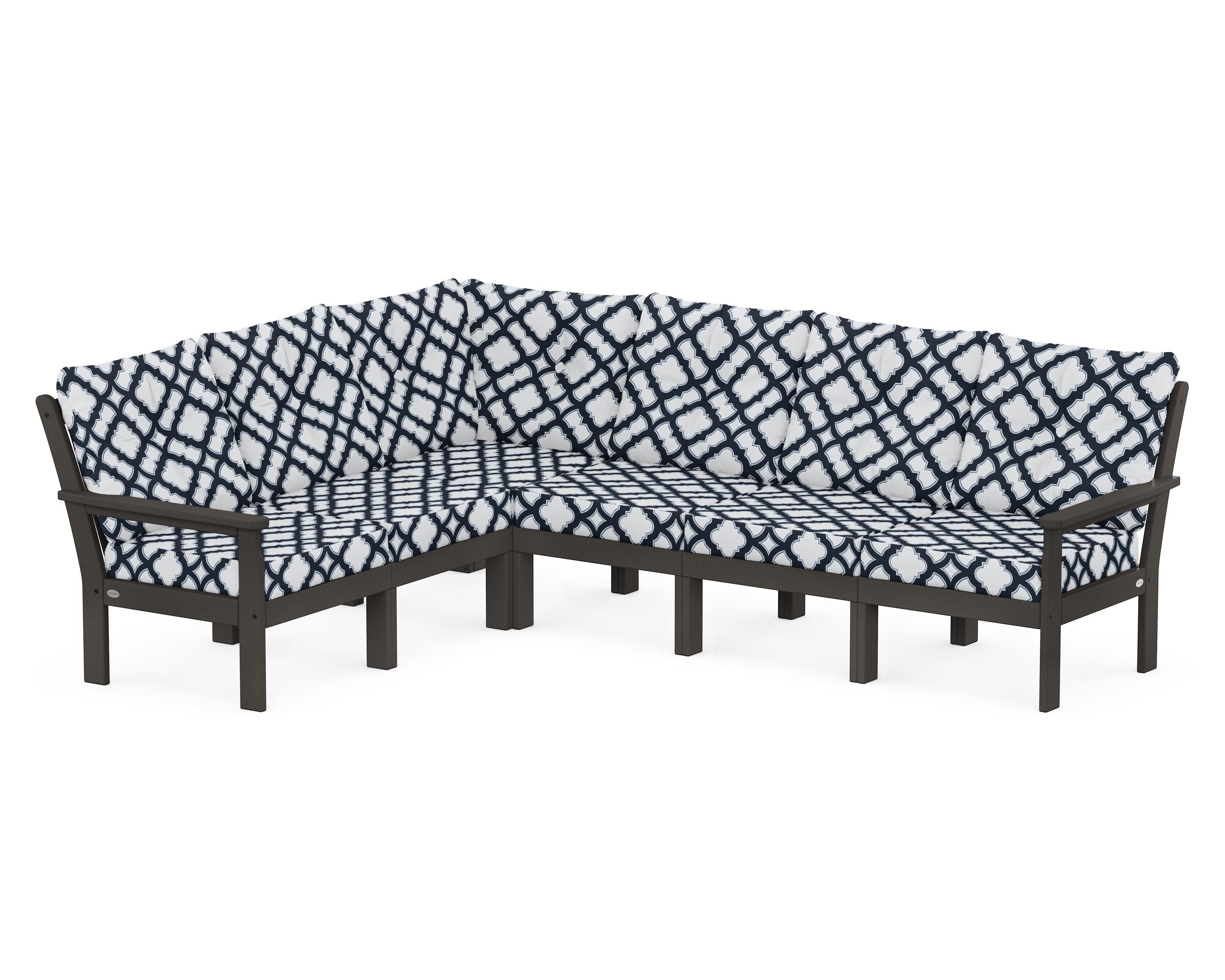 Vineyard 6-Piece Sectional in Vintage Coffee / Trellis Marine Indigo