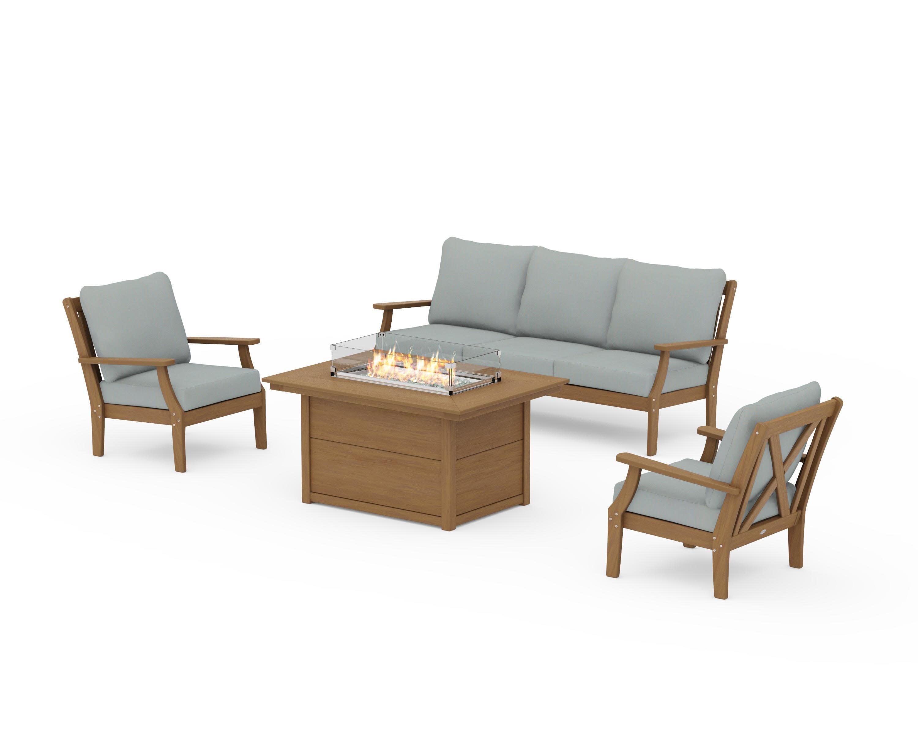 Braxton Deep Seating Fire Pit Table Set in Natural / Spa
