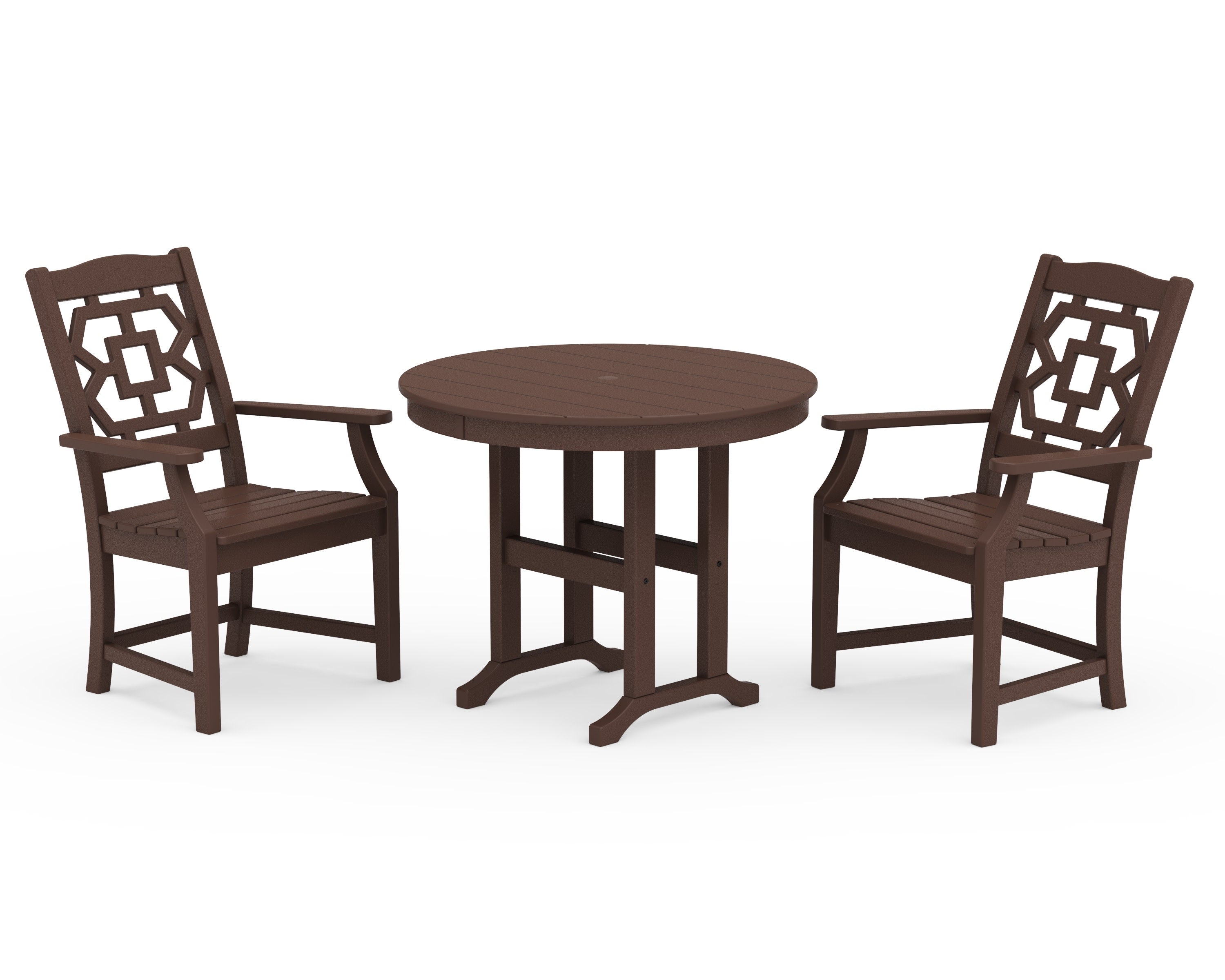 Chinoiserie 3-Piece Farmhouse Dining Set in Mahogany