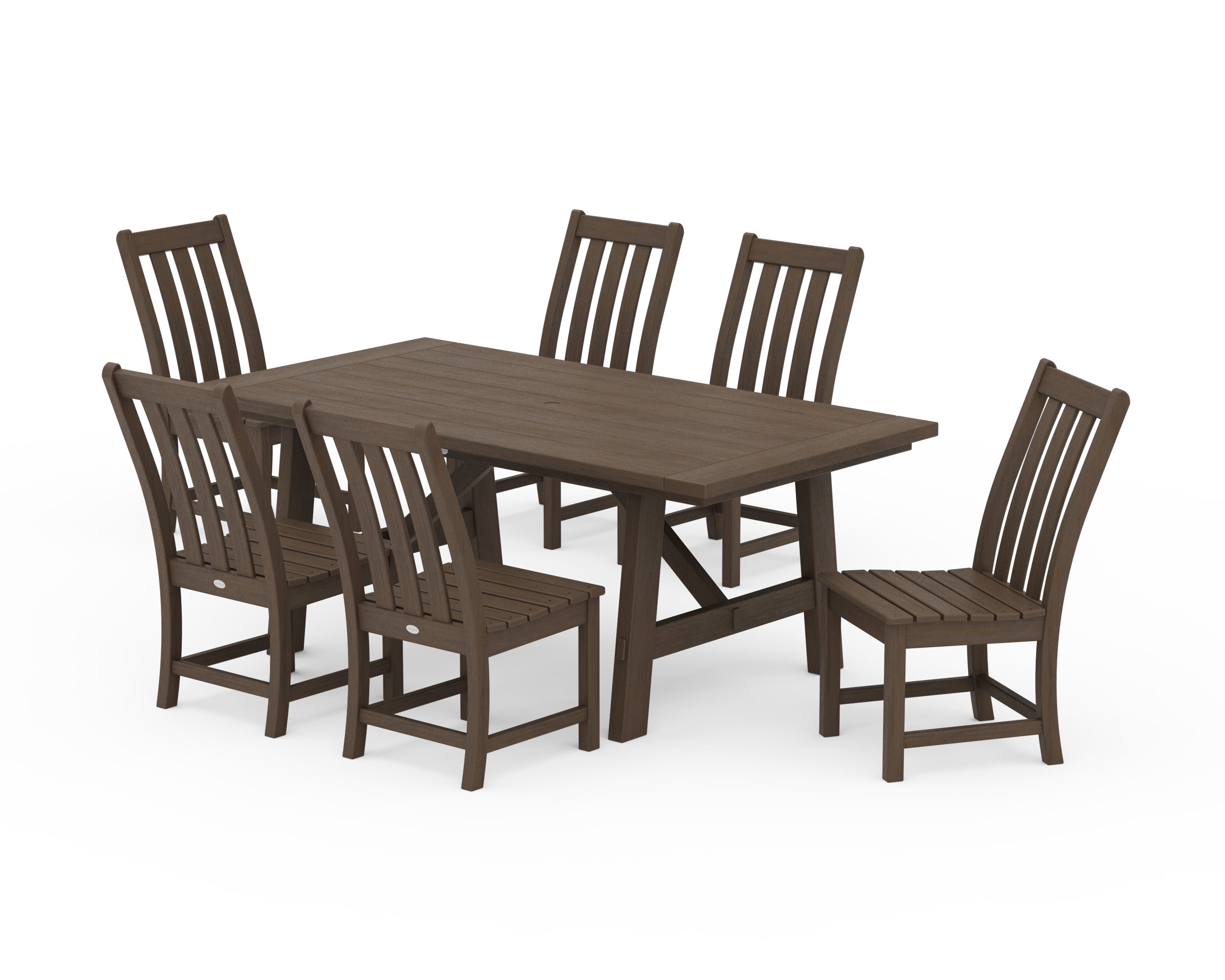 Vineyard 7-Piece Rustic Farmhouse Side Chair Dining Set in Kona