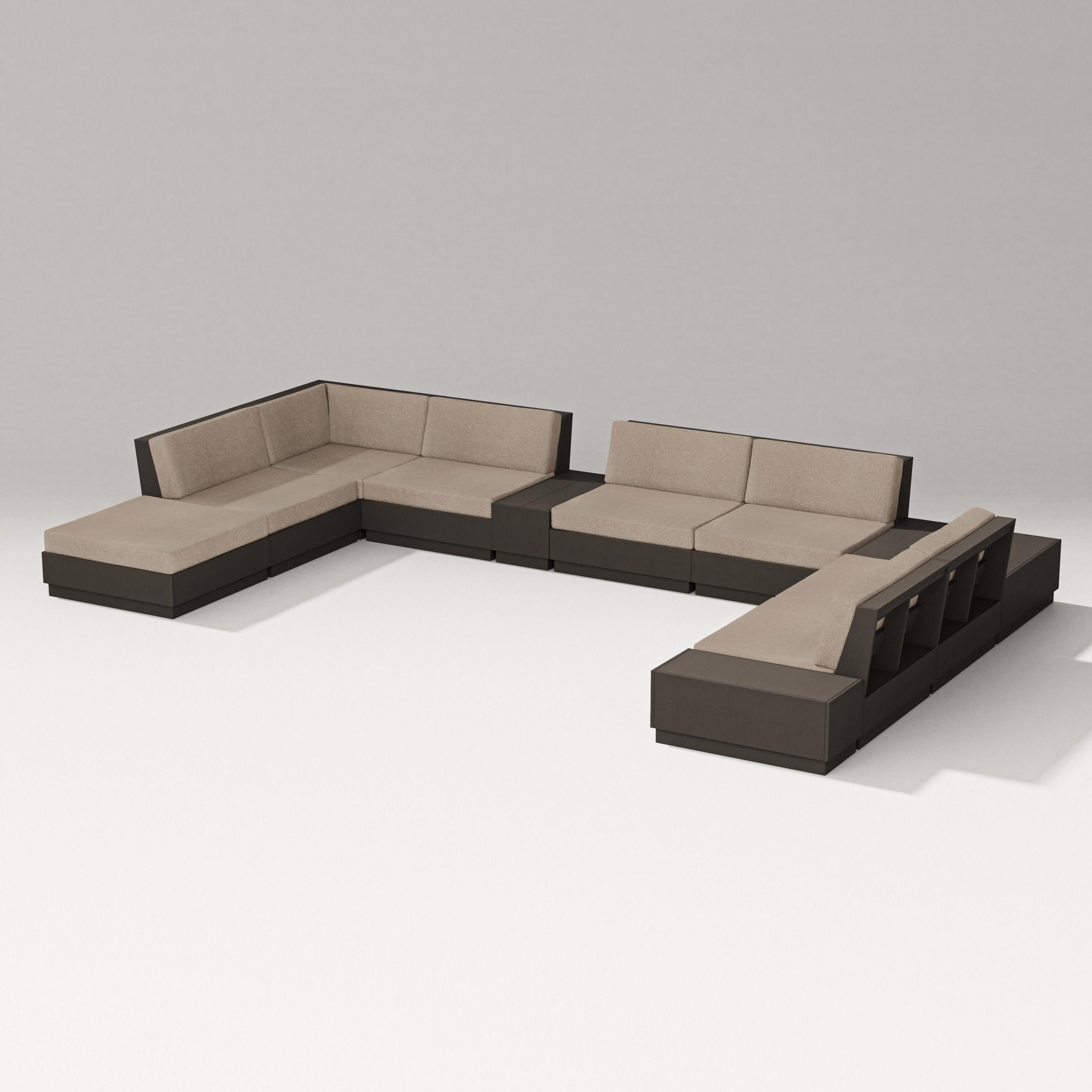 Elevate 11-Piece Conversation Sectional Set in Vintage Coffee / Spiced Burlap