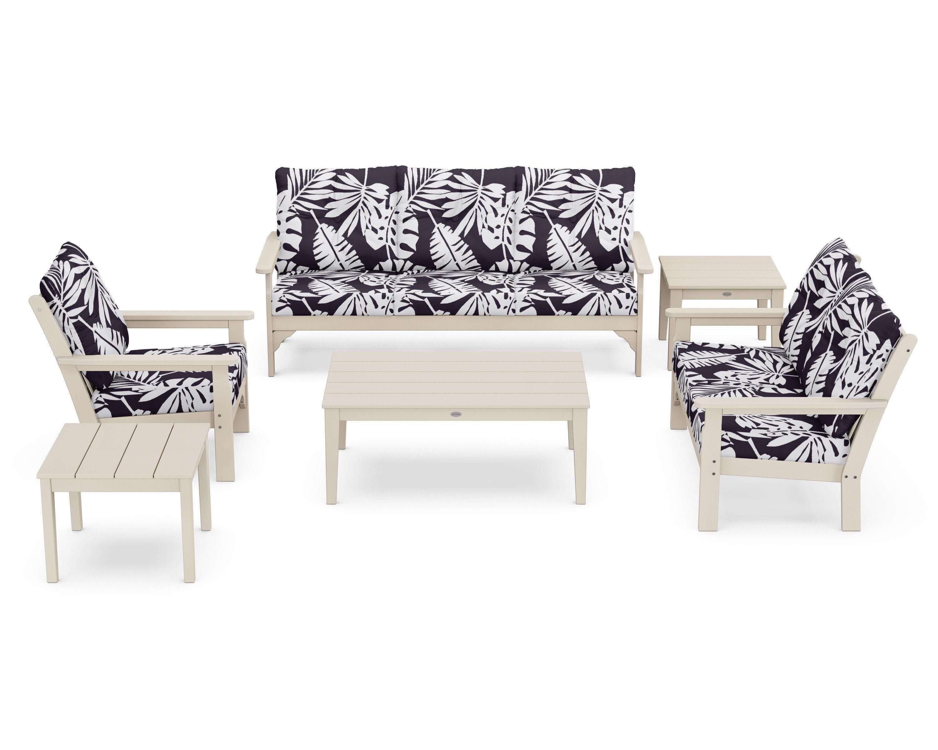 Vineyard 6-Piece Deep Seating Set in Sand / Leaf Navy