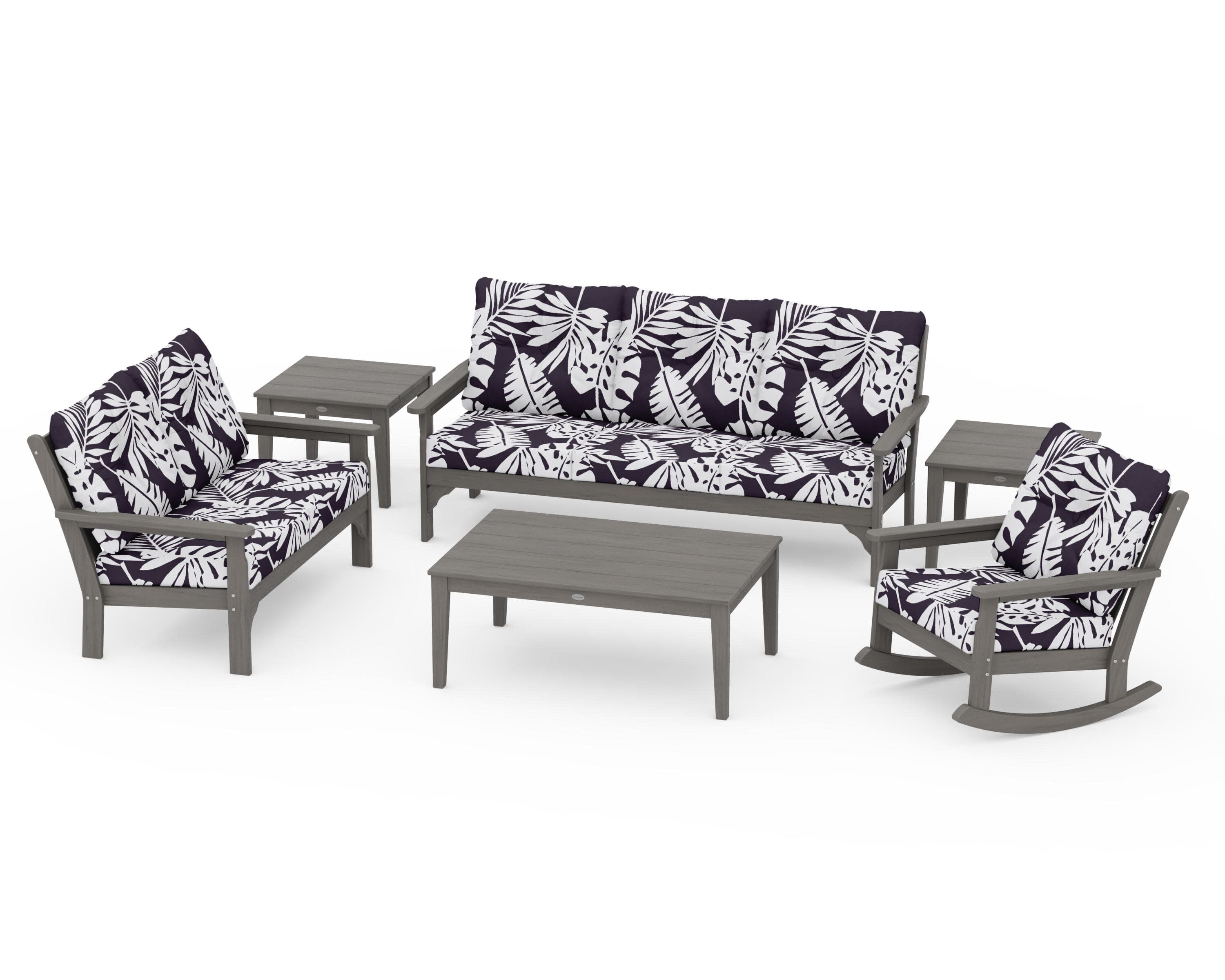 Vineyard 6-Piece Deep Seating Set in Driftwood / Leaf Navy