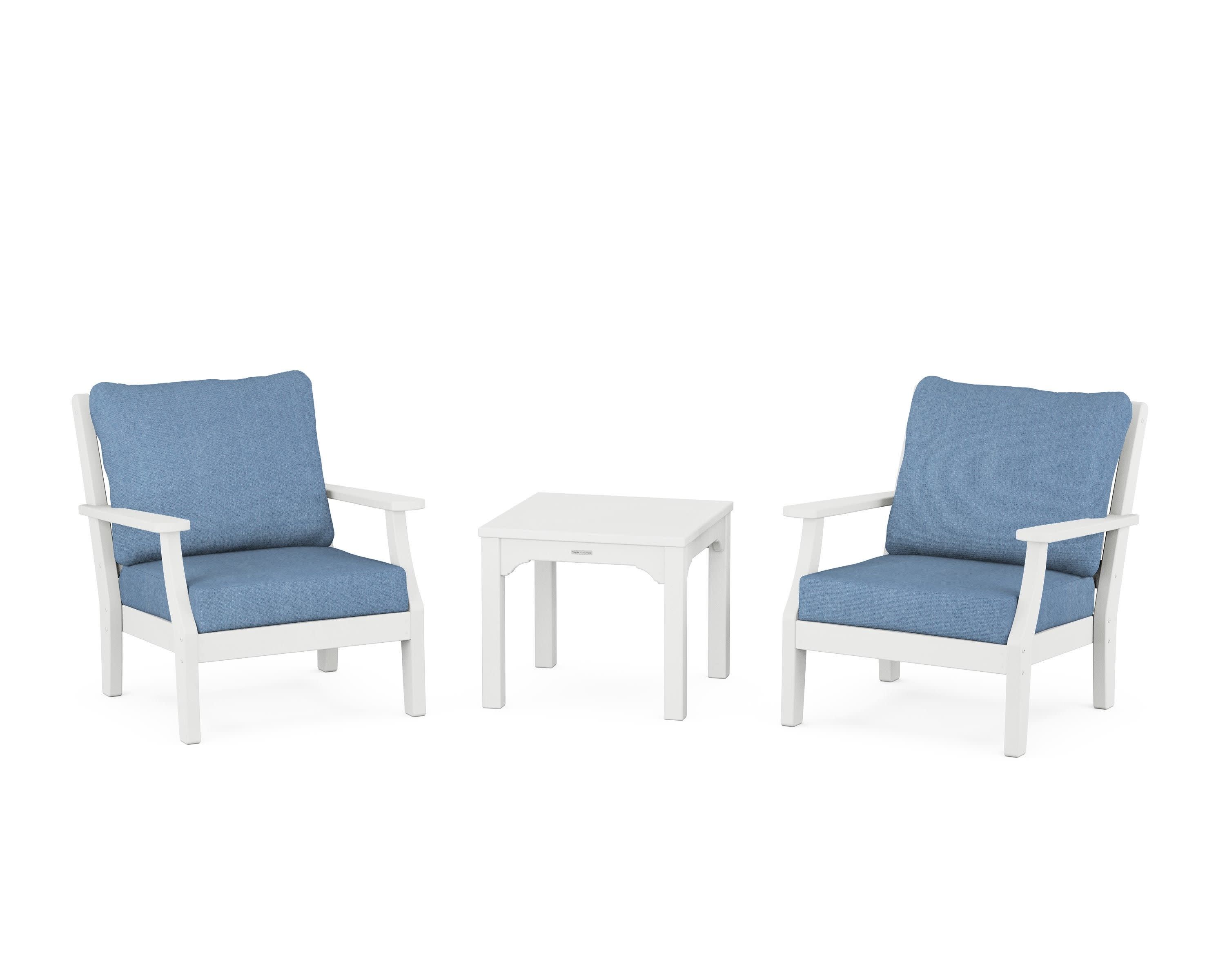 Chinoiserie 3-Piece Deep Seating Set in White / Sky Blue