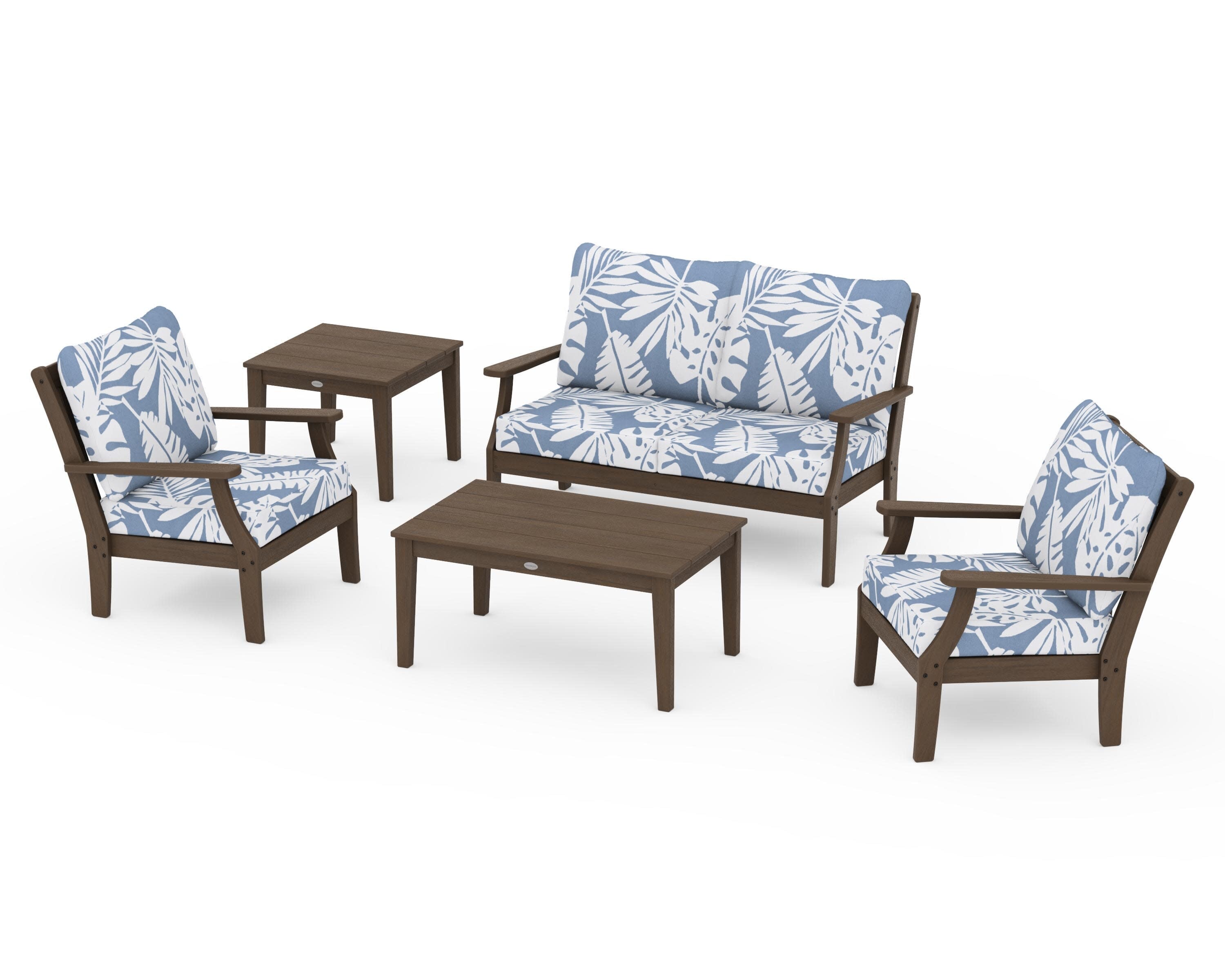 Braxton 5-Piece Deep Seating Set in Kona / Leaf Sky Blue