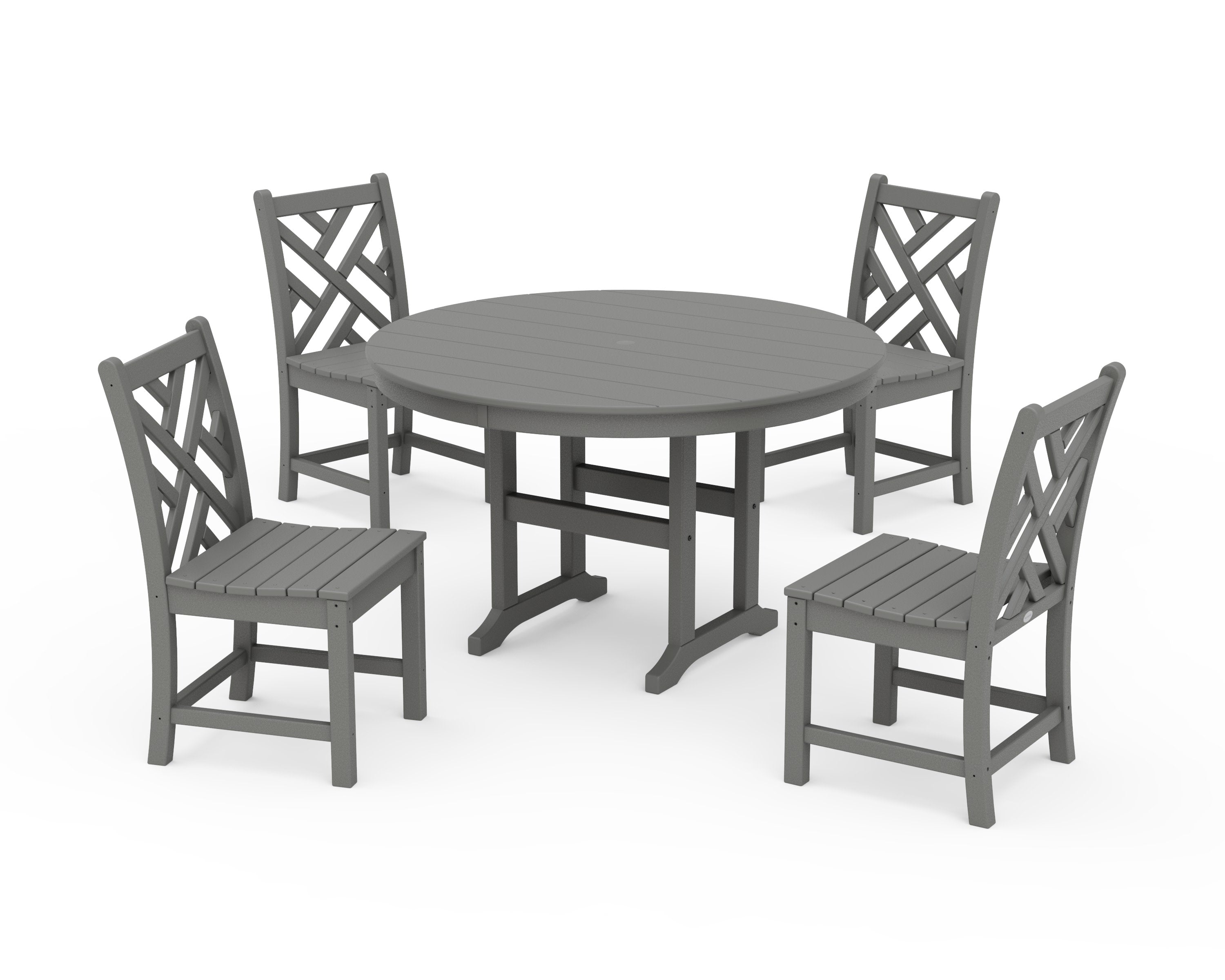 Chippendale 5-Piece Round Farmhouse Side Chair Dining Set in Slate Grey