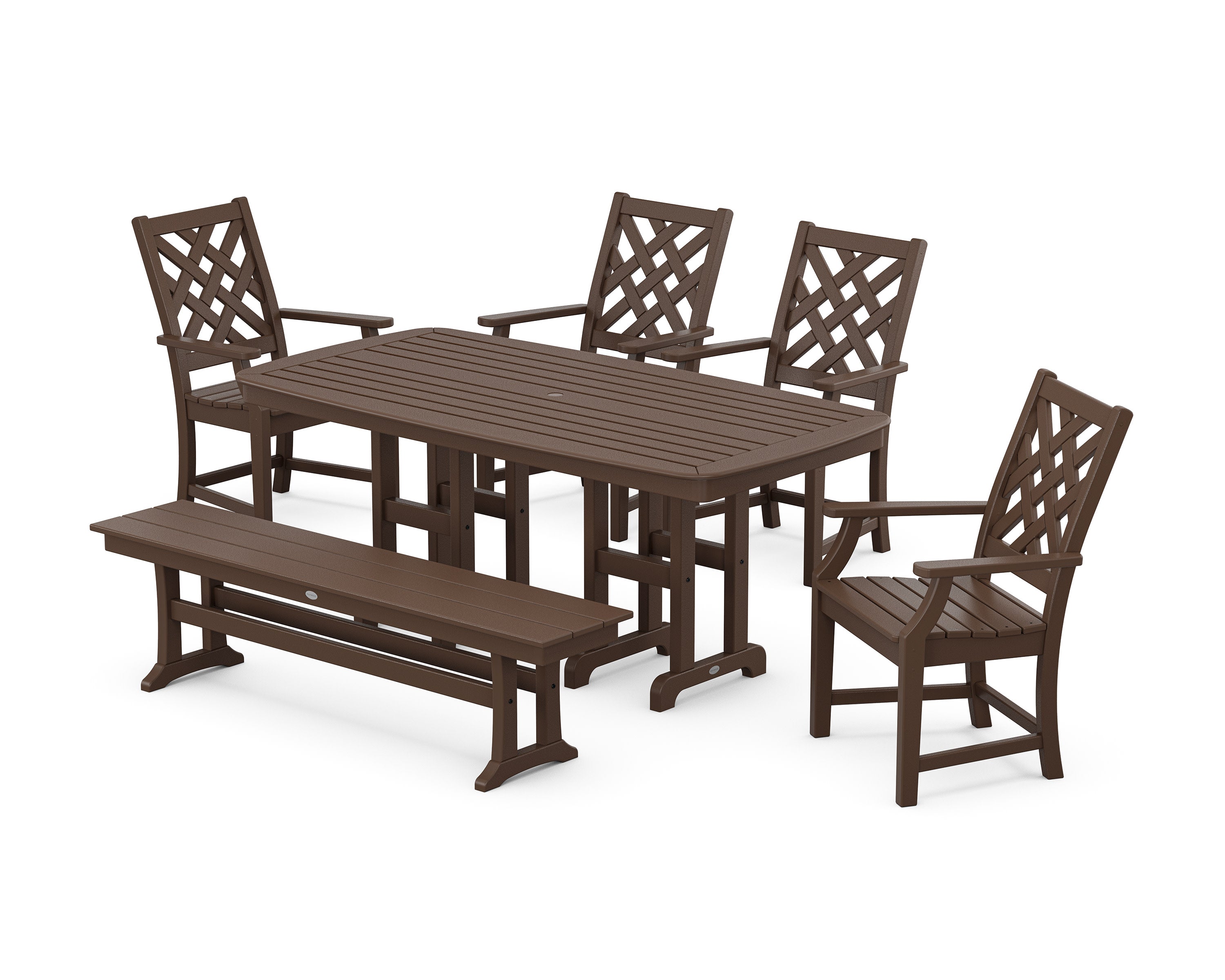 Wovendale 6-Piece Farmhouse Dining Set with Bench in Mahogany
