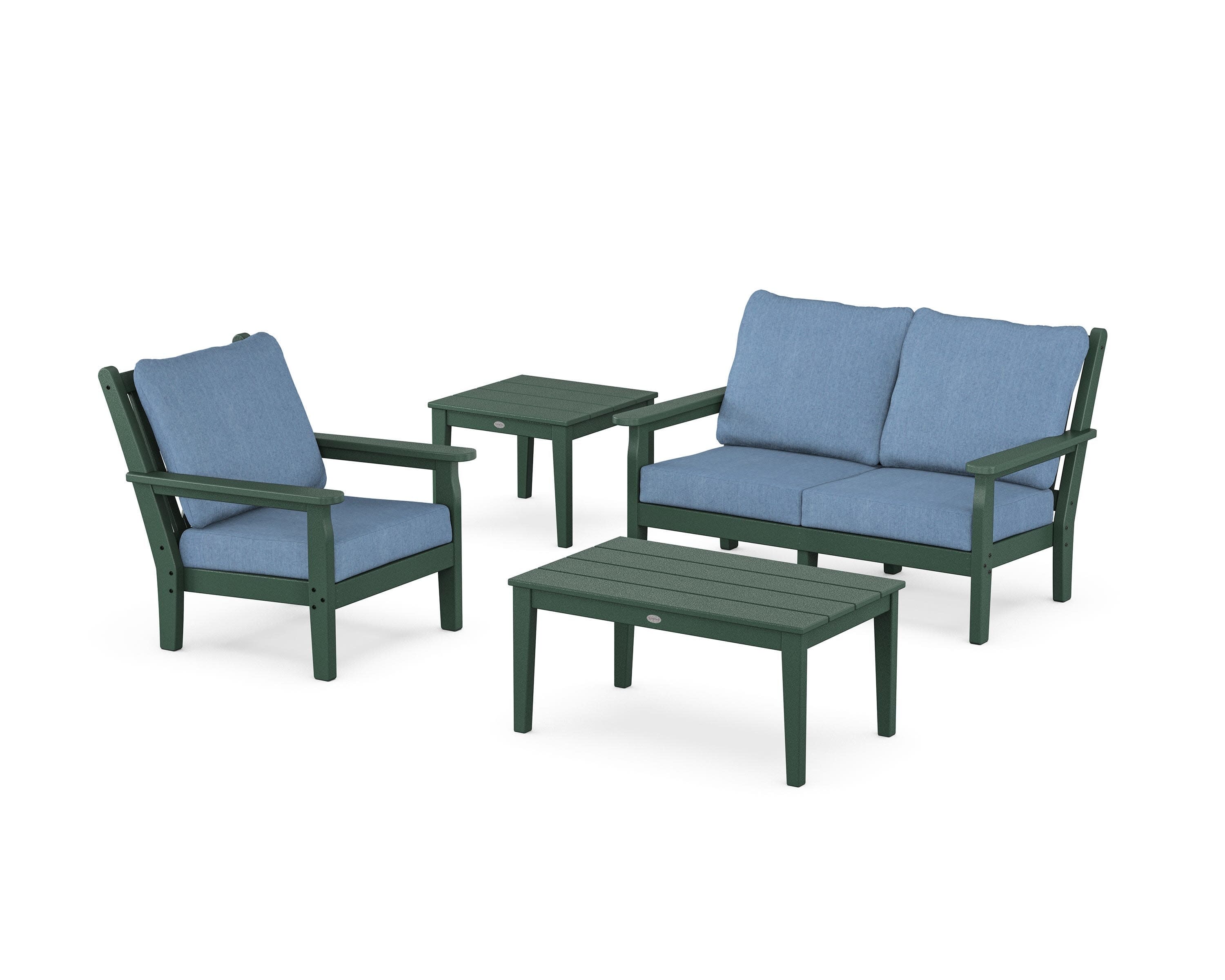 Chippendale 4-Piece Deep Seating Set in Green / Sky Blue