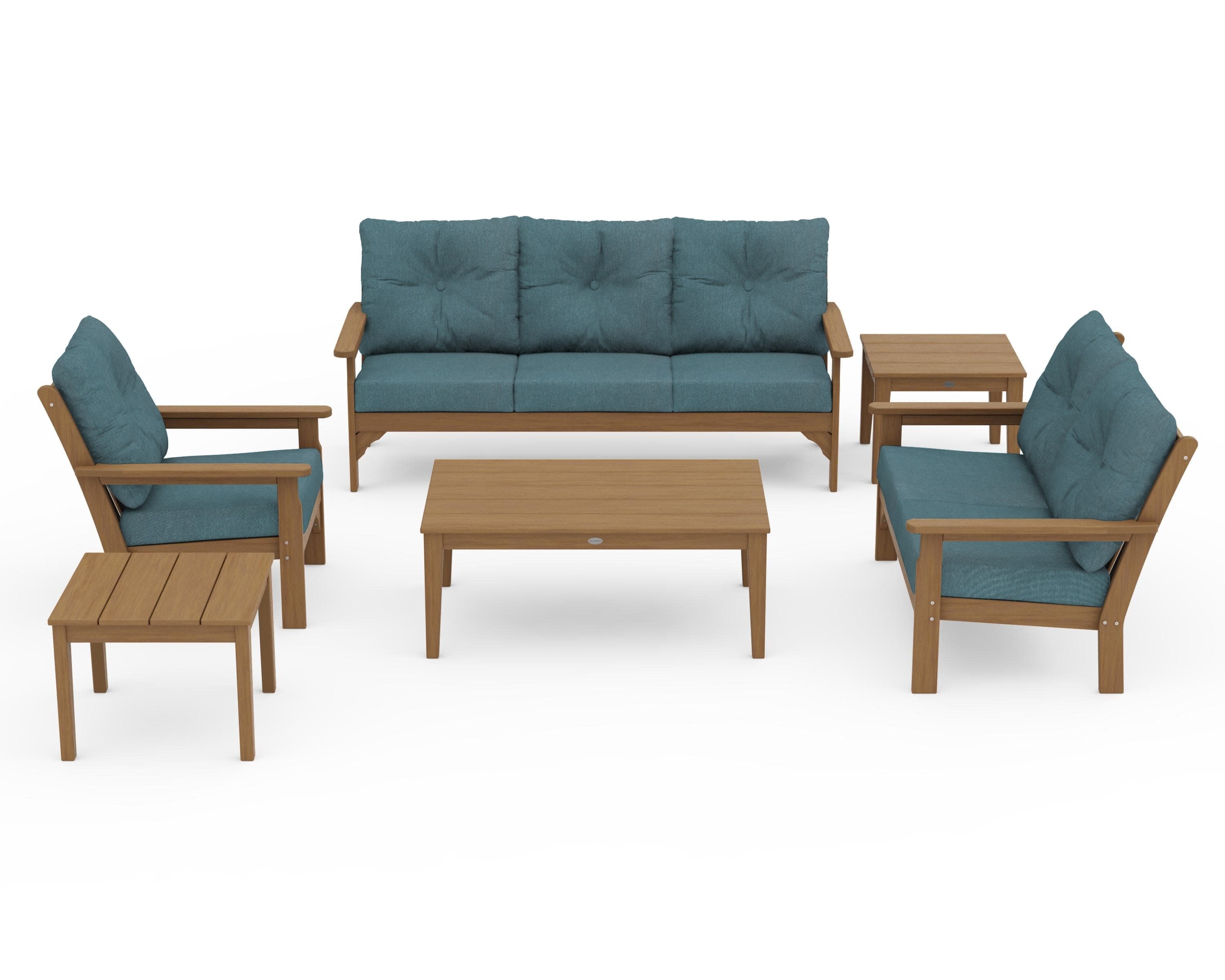 Vineyard 6-Piece Deep Seating Set in Natural / Ocean Teal