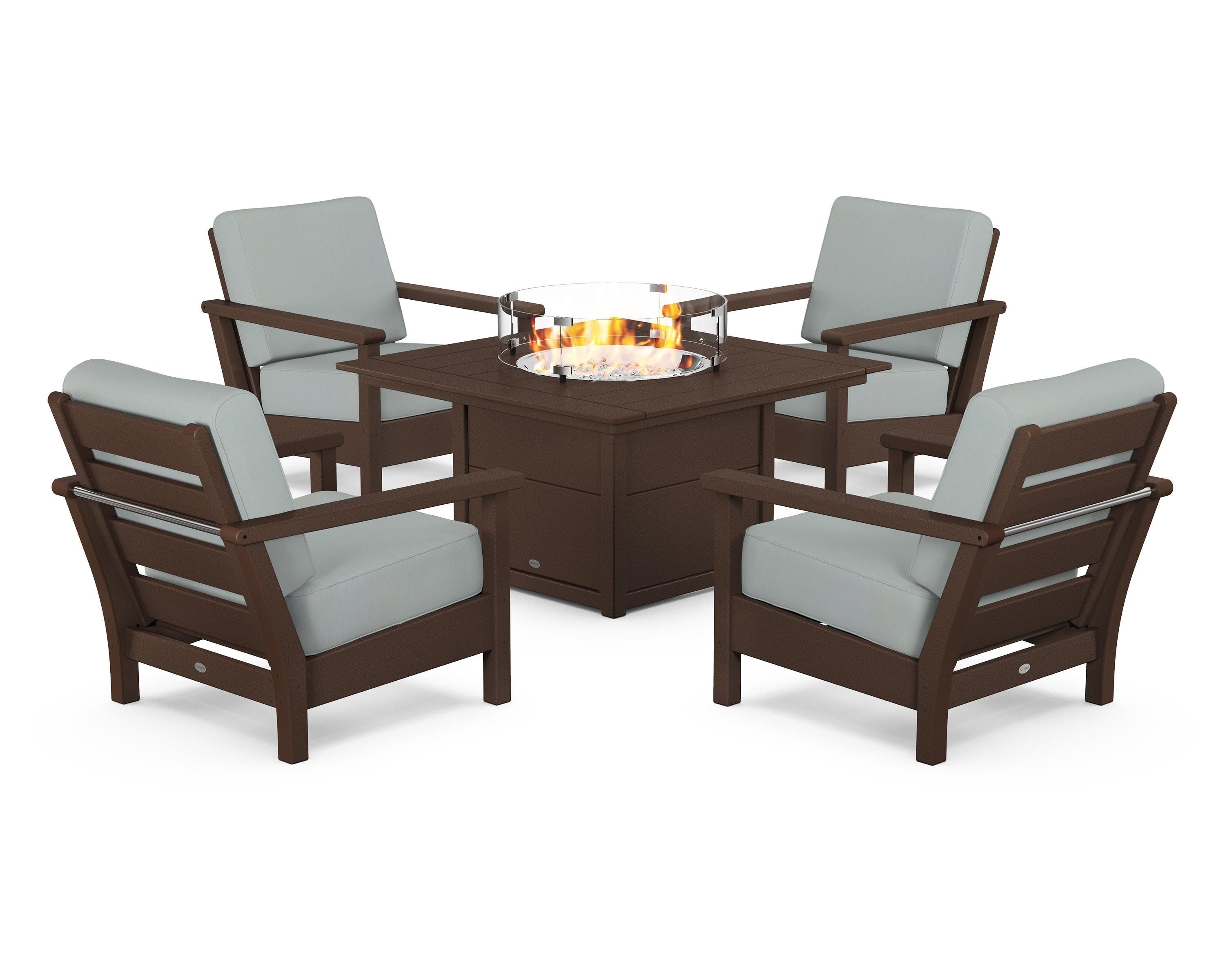 Harbour 5-Piece Conversation Set with Fire Pit Table in Mahogany / Spa