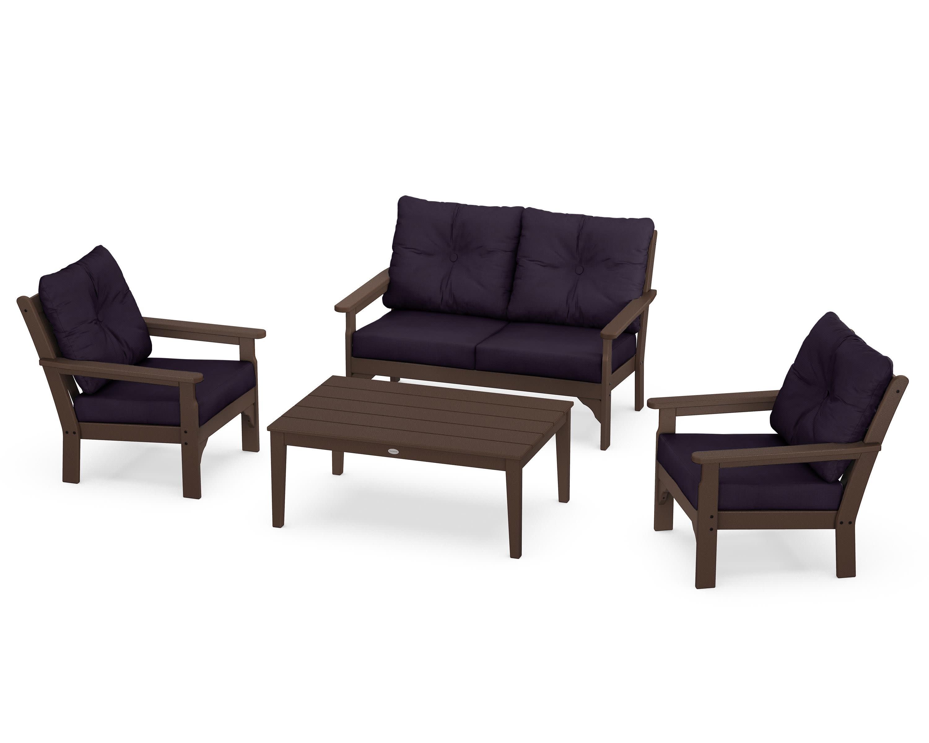 Vineyard 4-Piece Deep Seating Set in Mahogany / Navy Linen