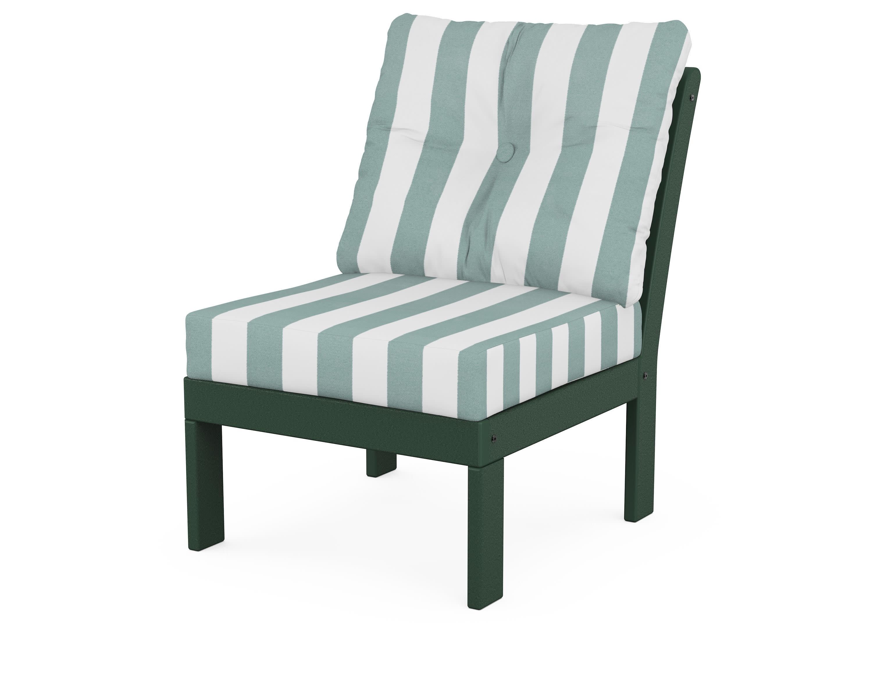 Vineyard Modular Armless Chair in Green / Cabana Stripe Glacier Spa