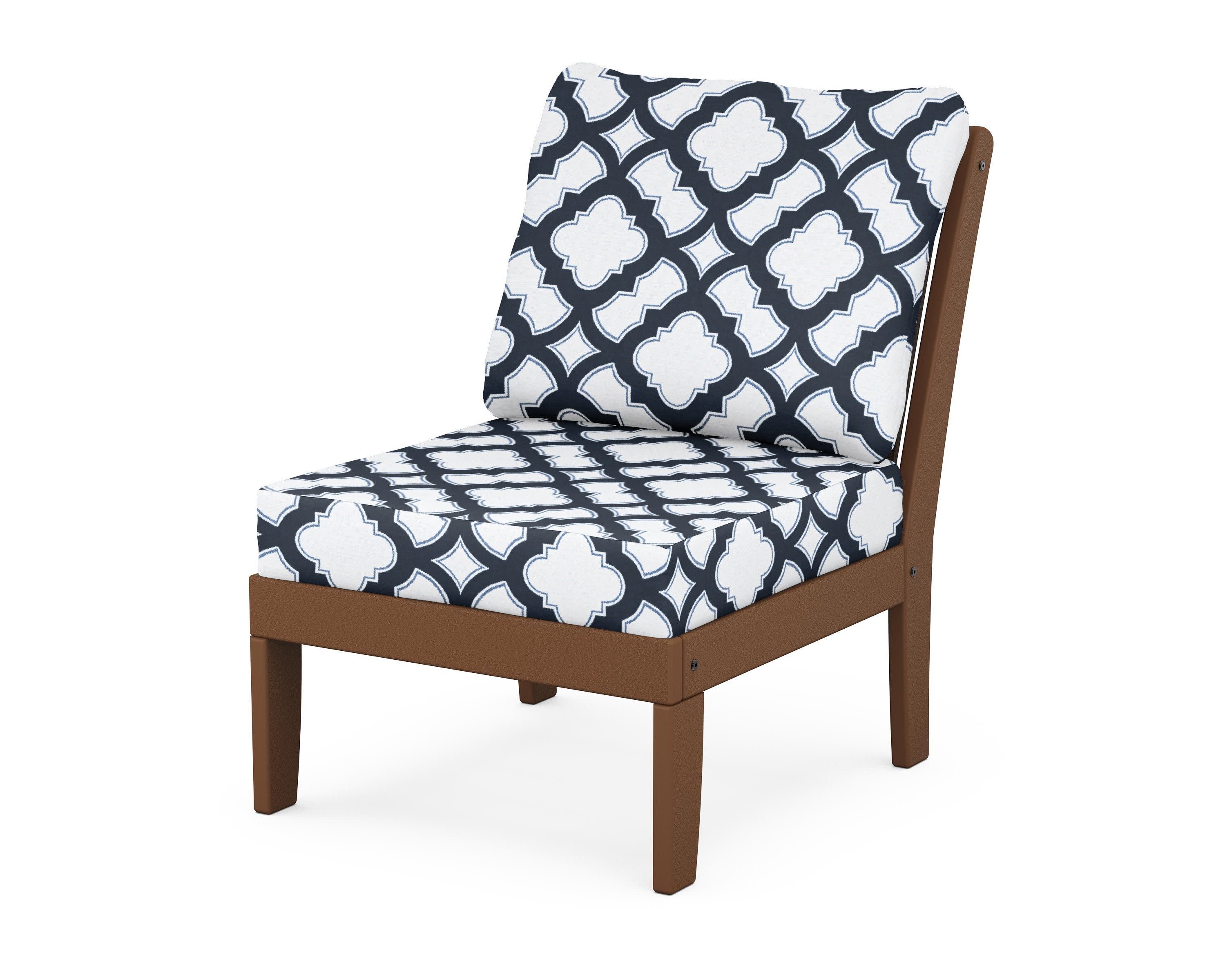 Braxton Modular Armless Chair in Teak / Trellis Marine Indigo