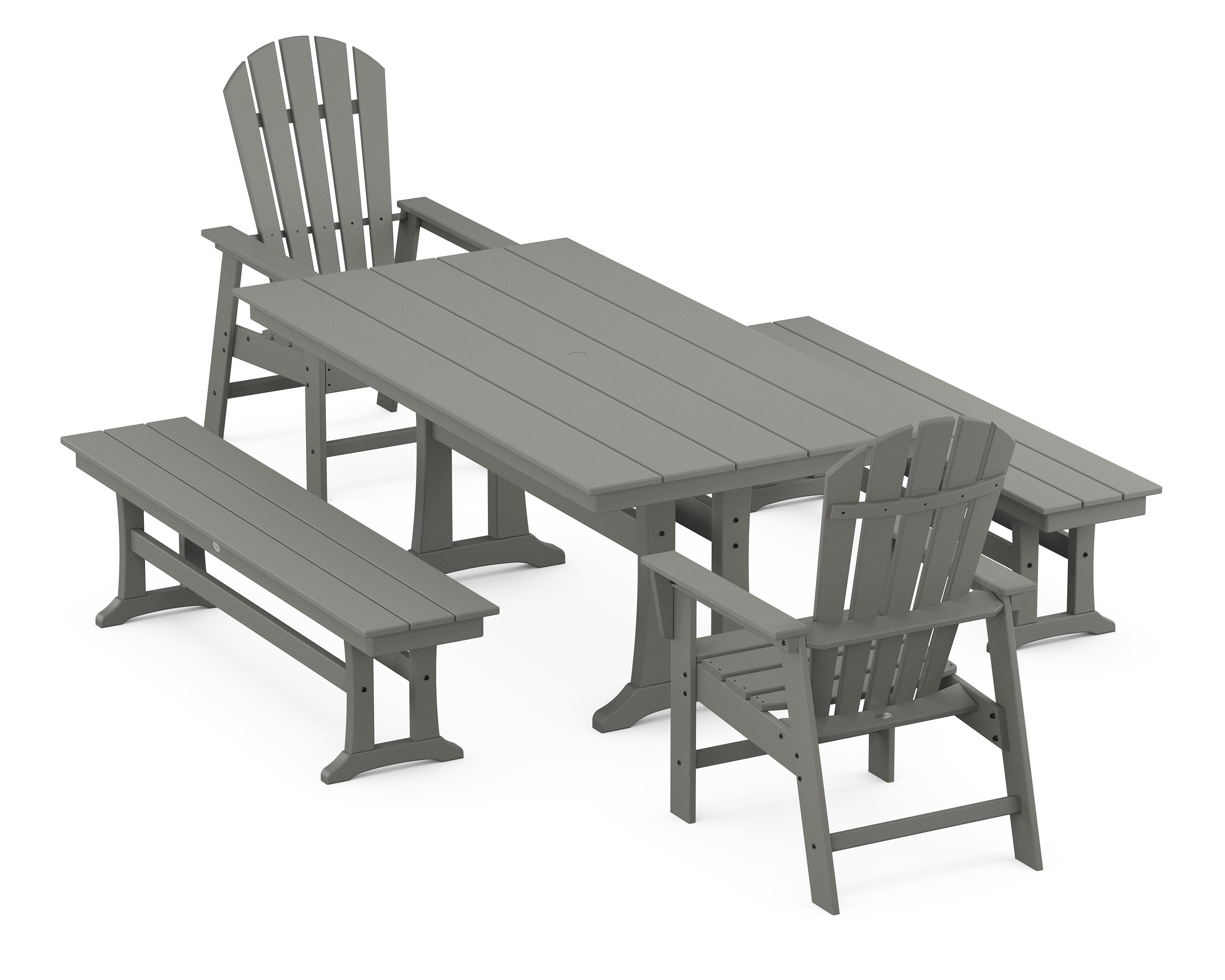 South Beach 5-Piece Farmhouse Dining Set With Trestle Legs in Slate Grey