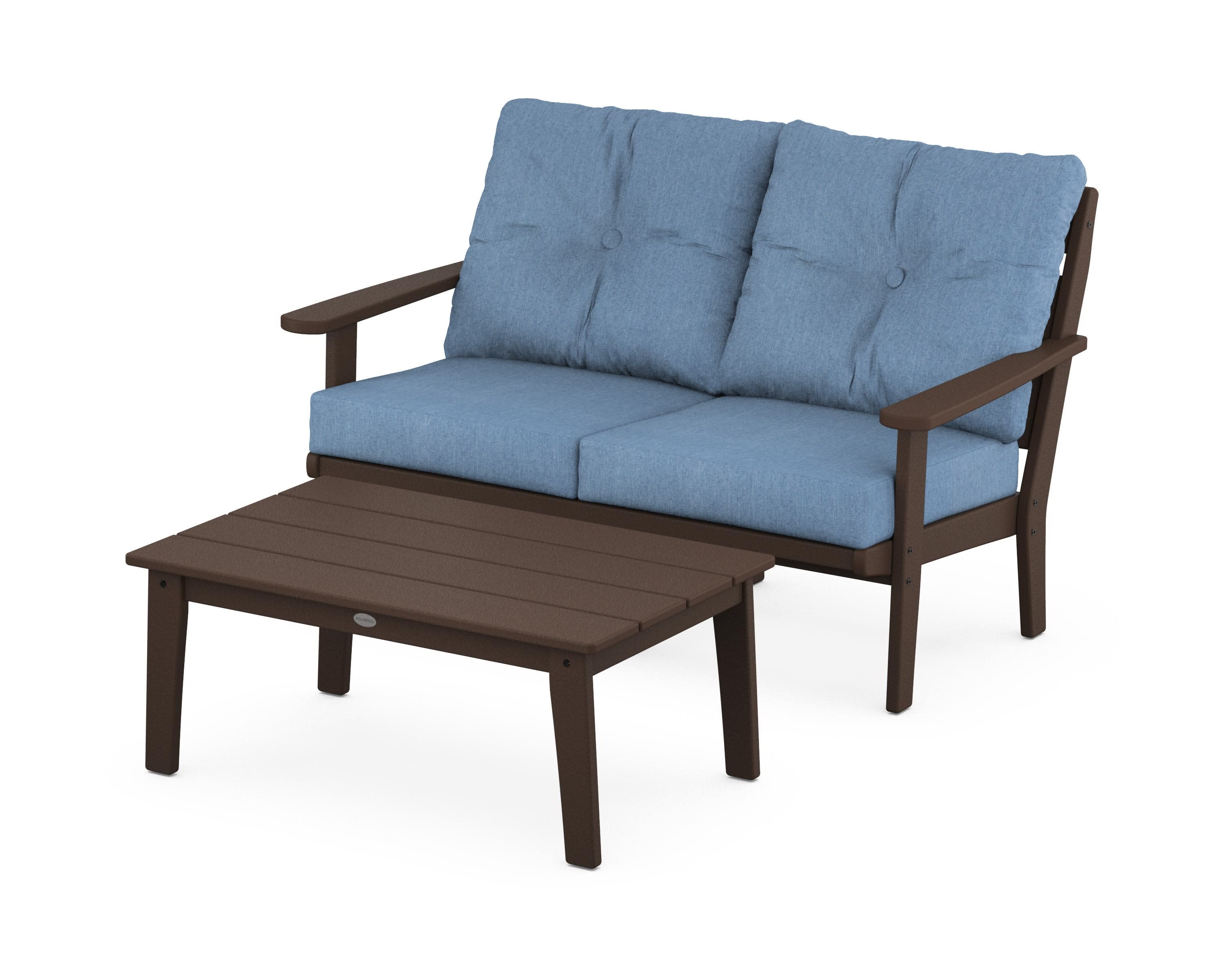 Lakeside 2-Piece Lounge Loveseat Set in Mahogany / Sky Blue