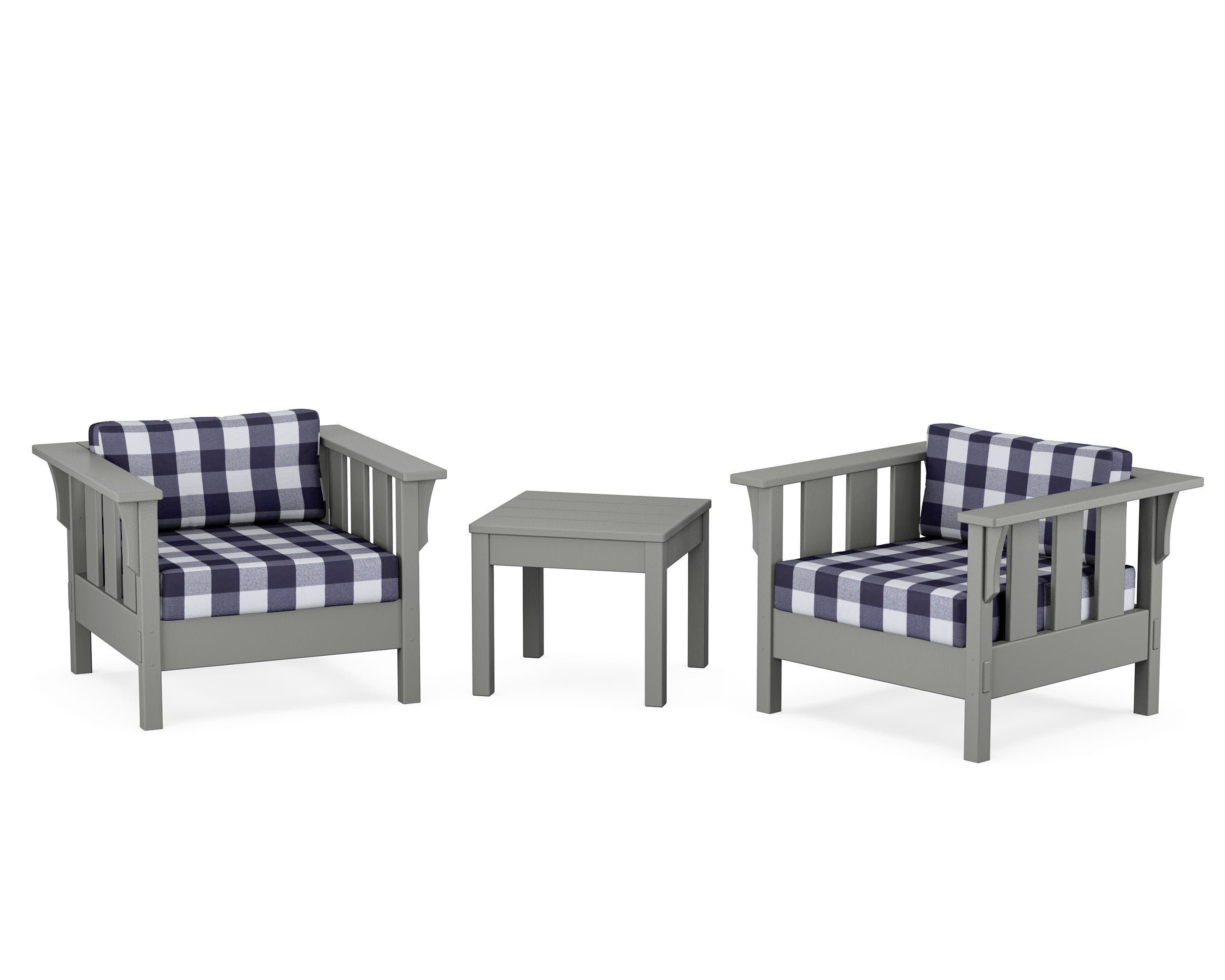 Acadia 3-Piece Deep Seating Set in Slate Grey / Buffalo Plaid Navy