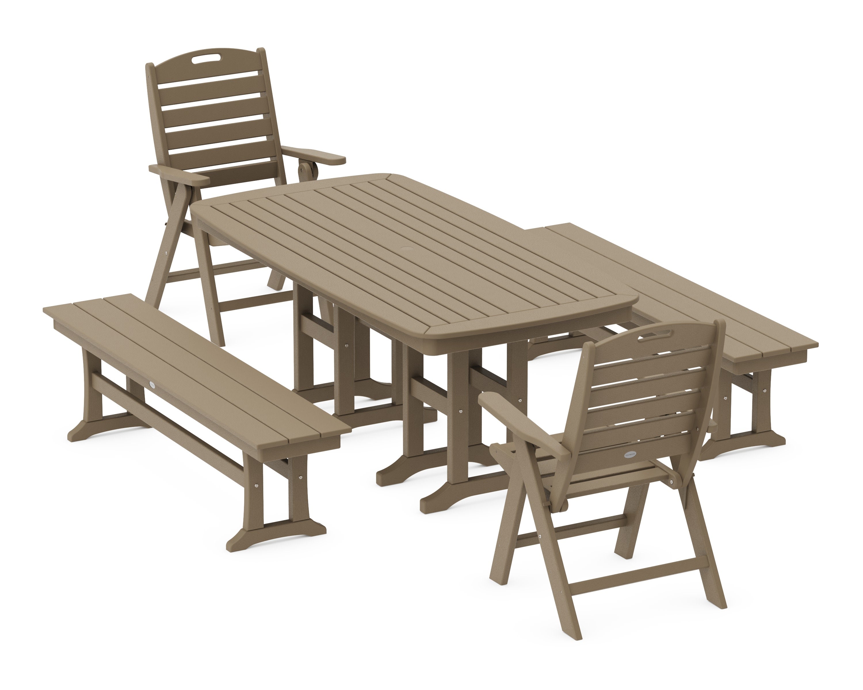 Nautical Highback 5-Piece Dining Set with Benches in Vintage Sahara