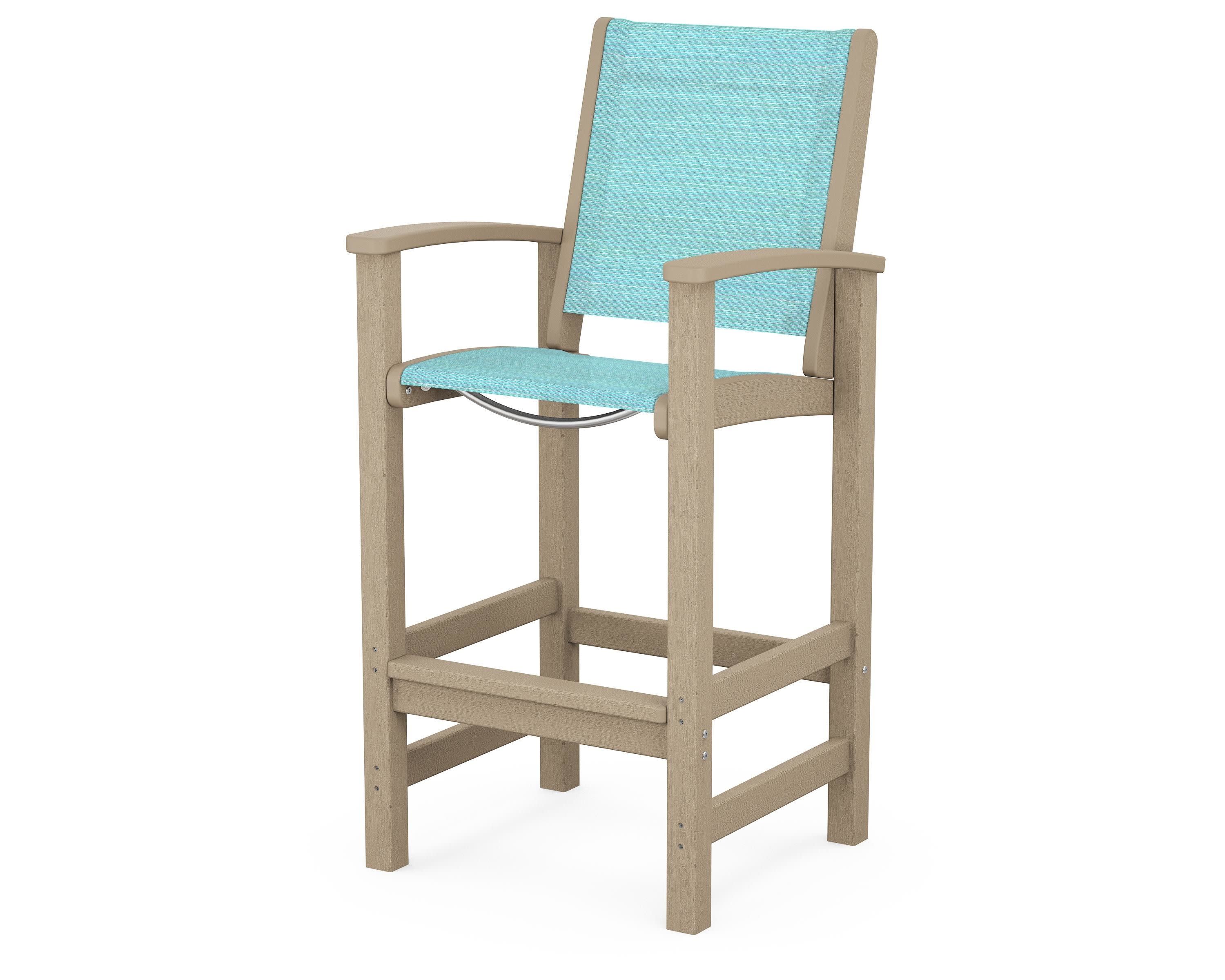Coastal Bar Chair in Vintage Sahara / Dupioni Aquamarine Sling