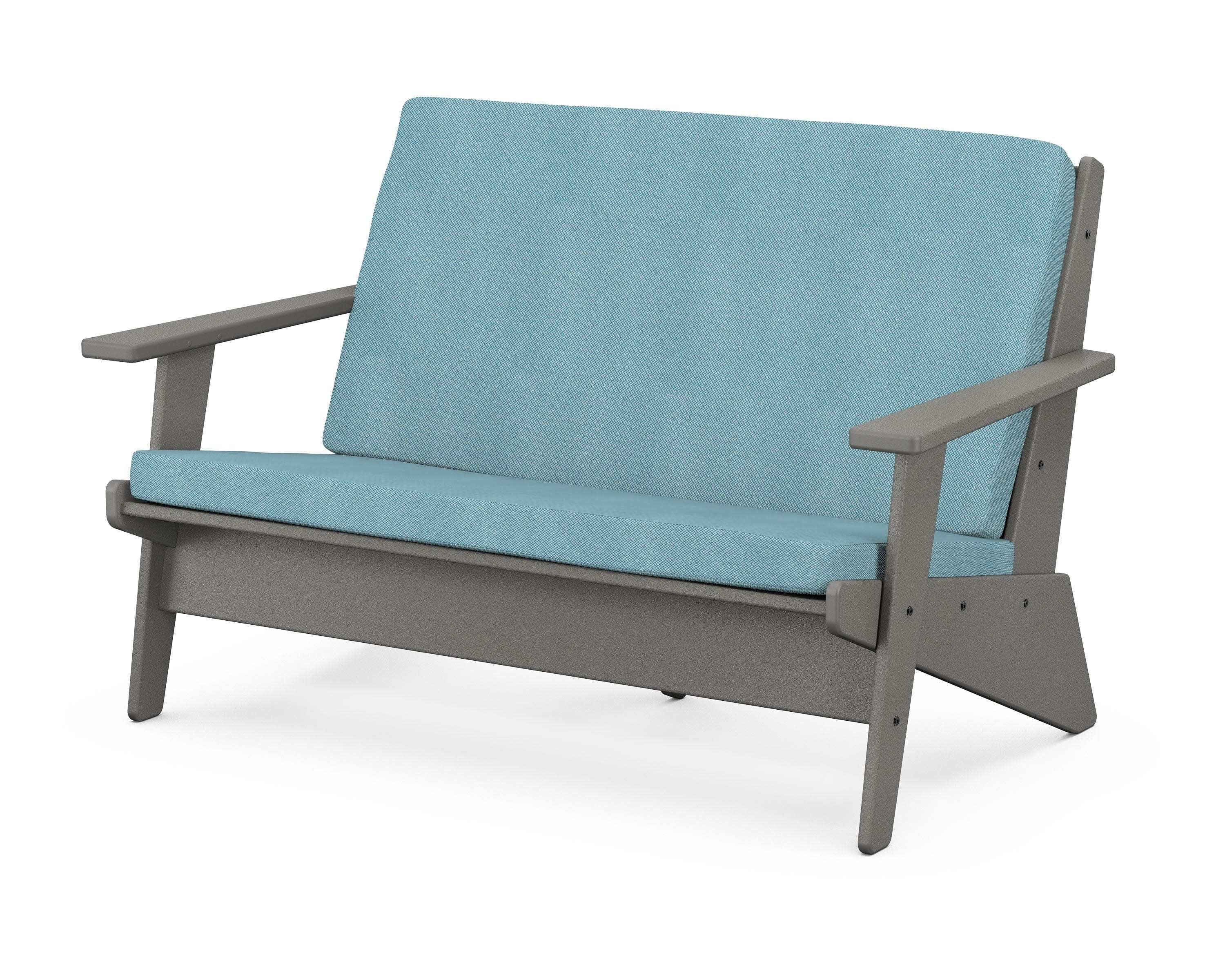 Riviera Modern Lounge Loveseat in Slate Grey / Lattice Sky Blue