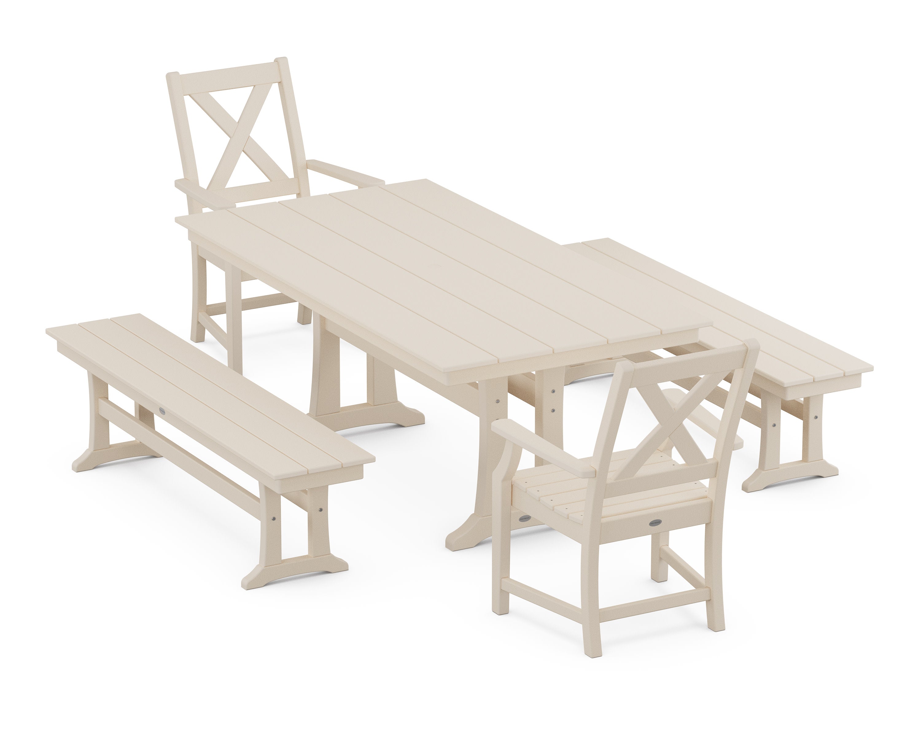 Braxton 5-Piece Farmhouse Dining Set With Trestle Legs in Sand