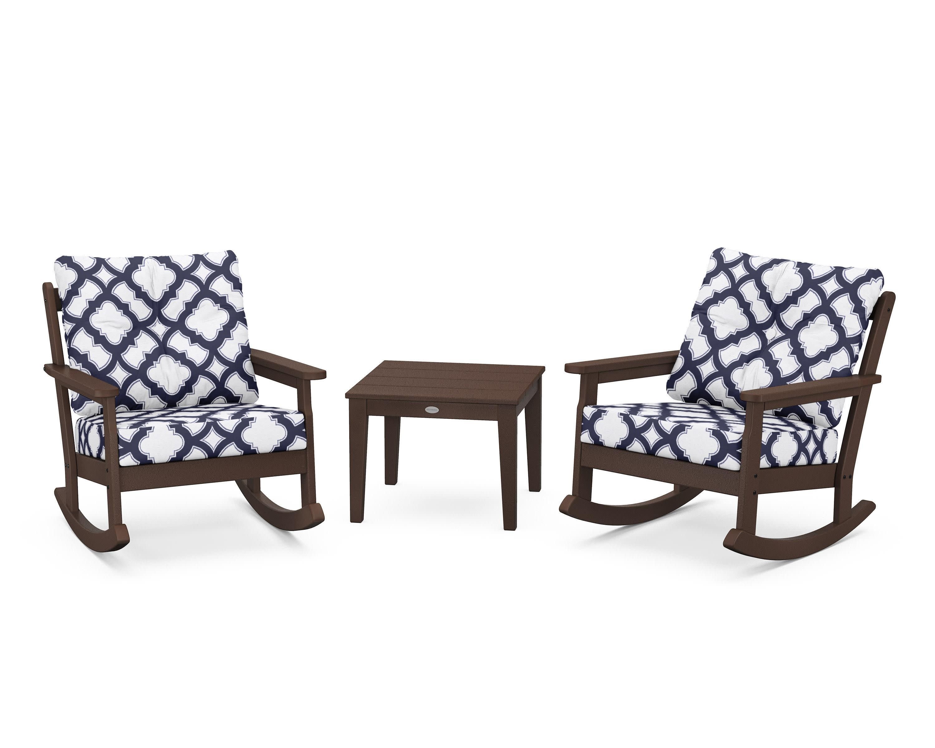 Vineyard 3-Piece Deep Seating Rocker Set in Mahogany / Trellis Navy