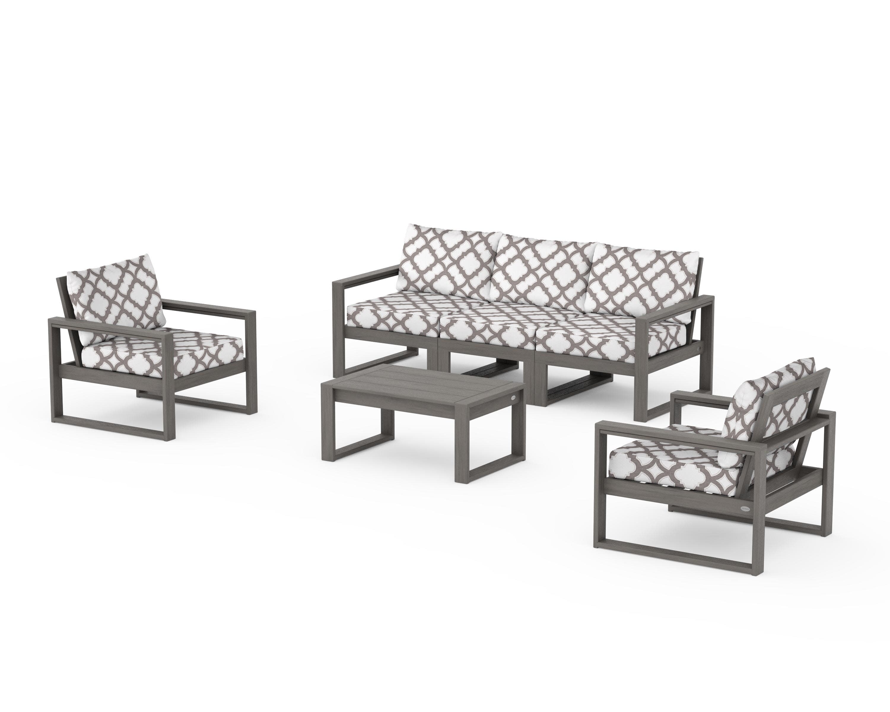EDGE Sectional 4-Piece Deep Seating Set with Sofa in Driftwood / Trellis Grey Mist
