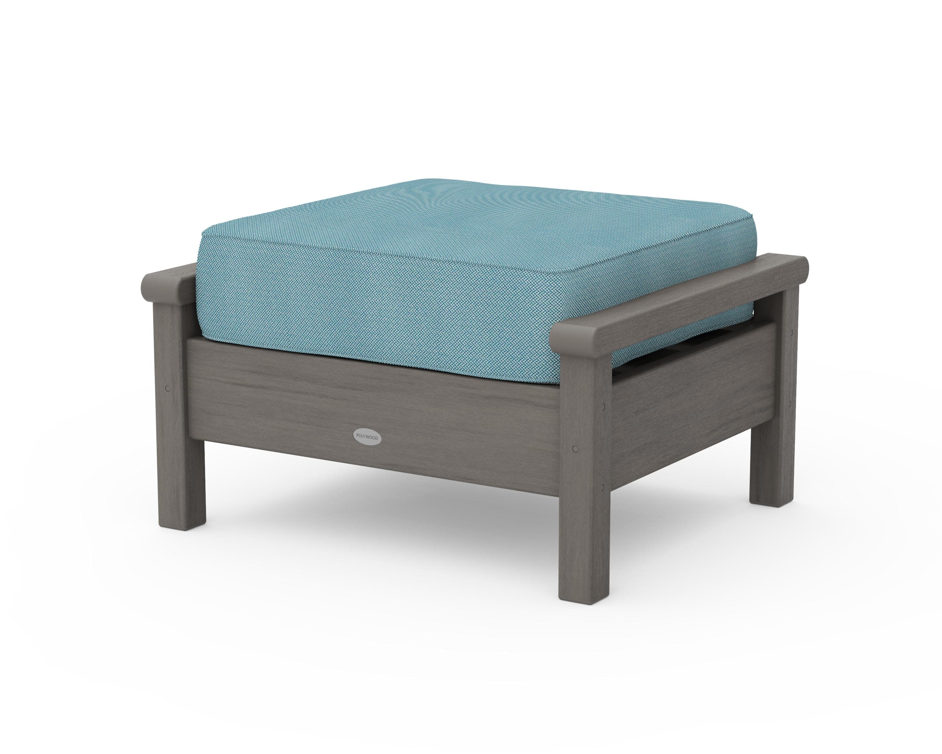 Harbour Deep Seating Ottoman in Driftwood / Lattice Sky Blue