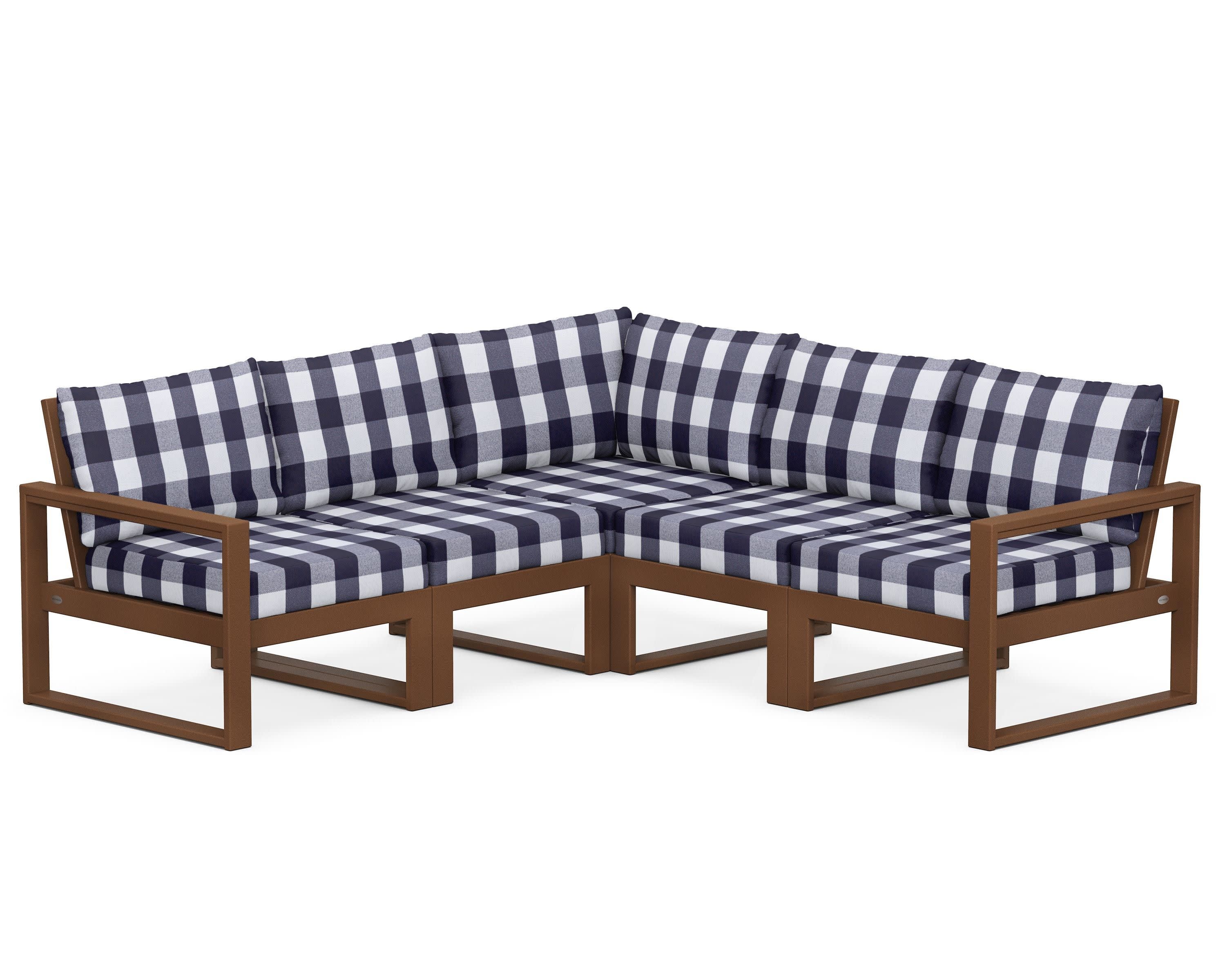 EDGE 5-Piece Modular Deep Seating Set in Teak / Buffalo Plaid Navy
