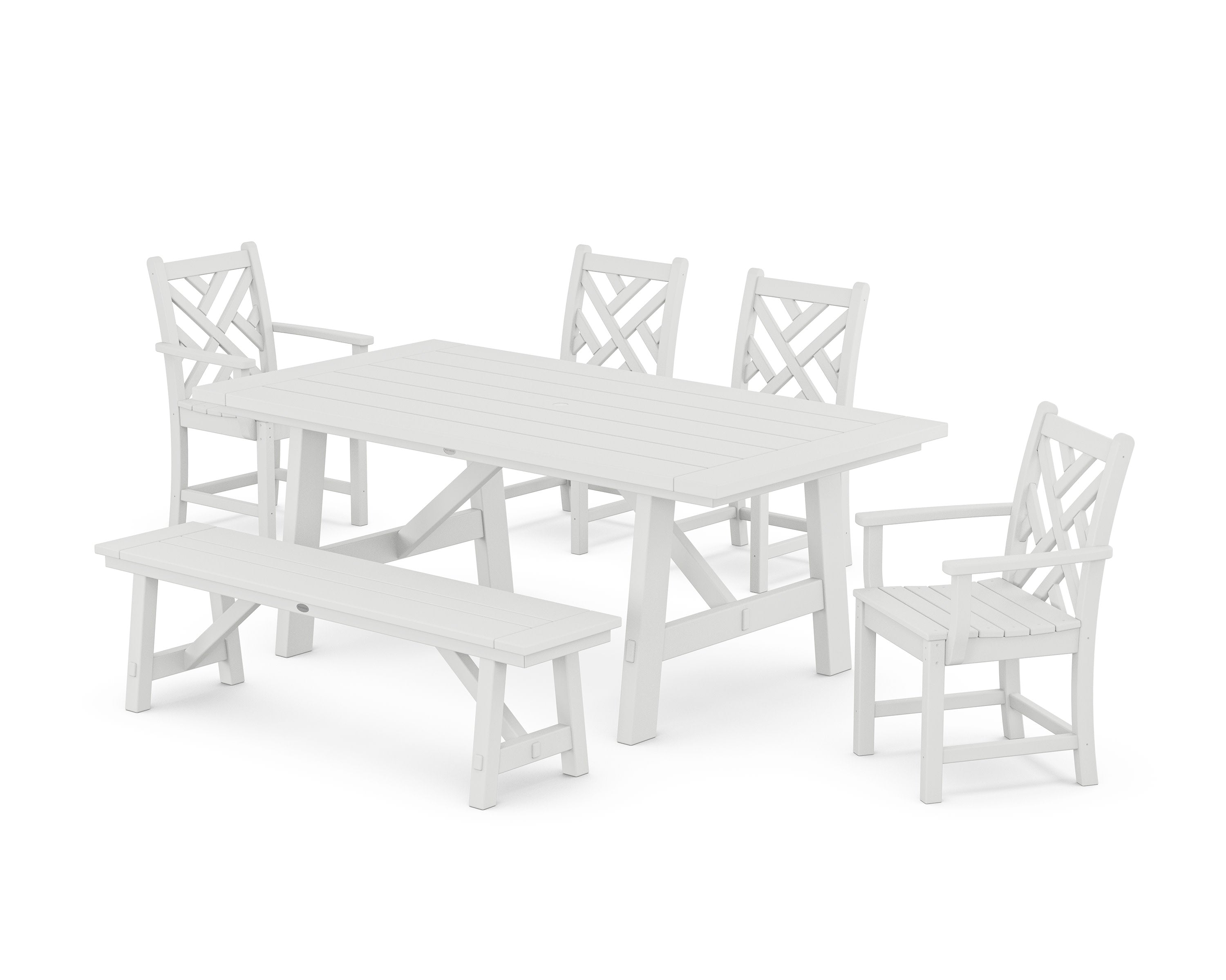Chippendale 6-Piece Rustic Farmhouse Dining Set With Bench in White