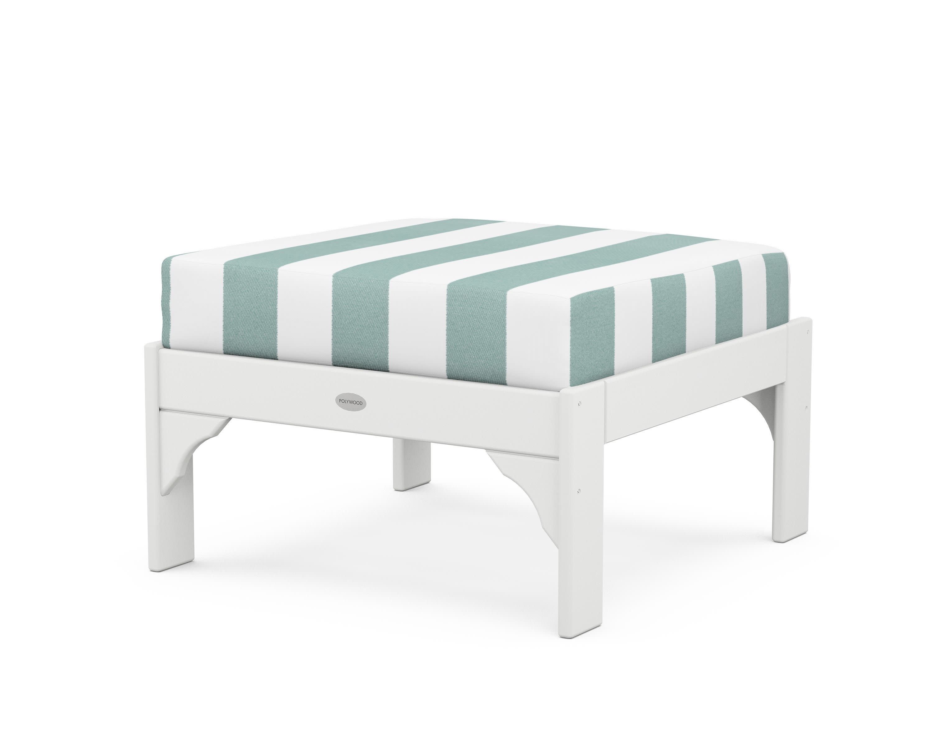 Vineyard Deep Seating Ottoman in White / Cabana Stripe Glacier Spa
