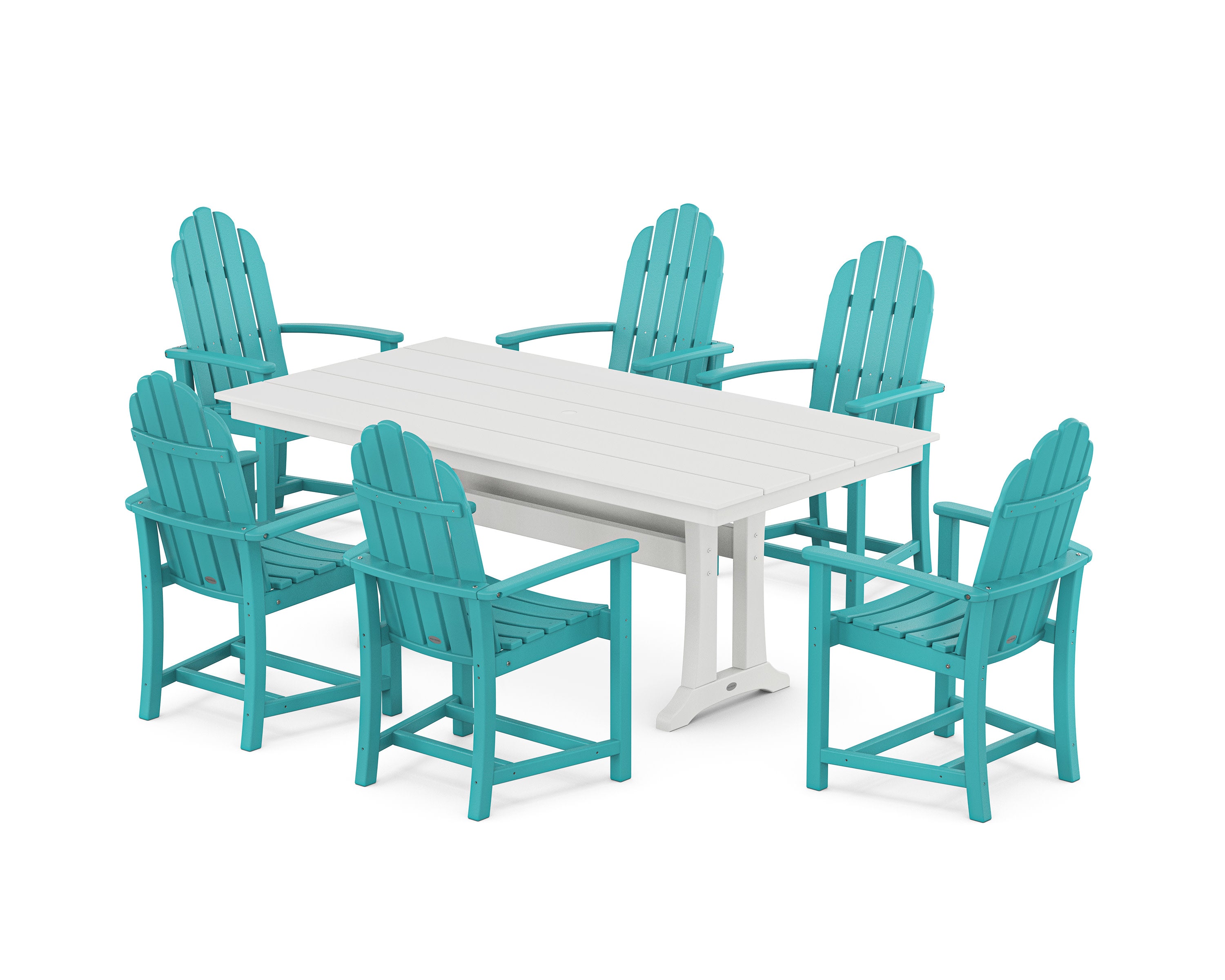 Classic Adirondack 7-Piece Farmhouse Dining Set with Trestle Legs in Aruba / White