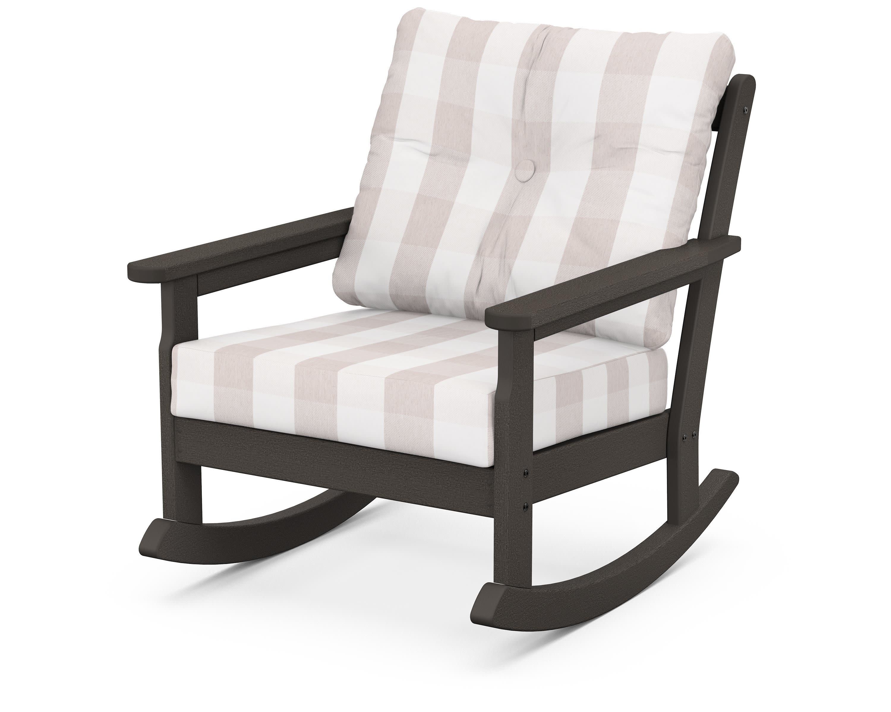 Vineyard Deep Seating Rocking Chair in Vintage Coffee / Buffalo Plaid Dune Burlap