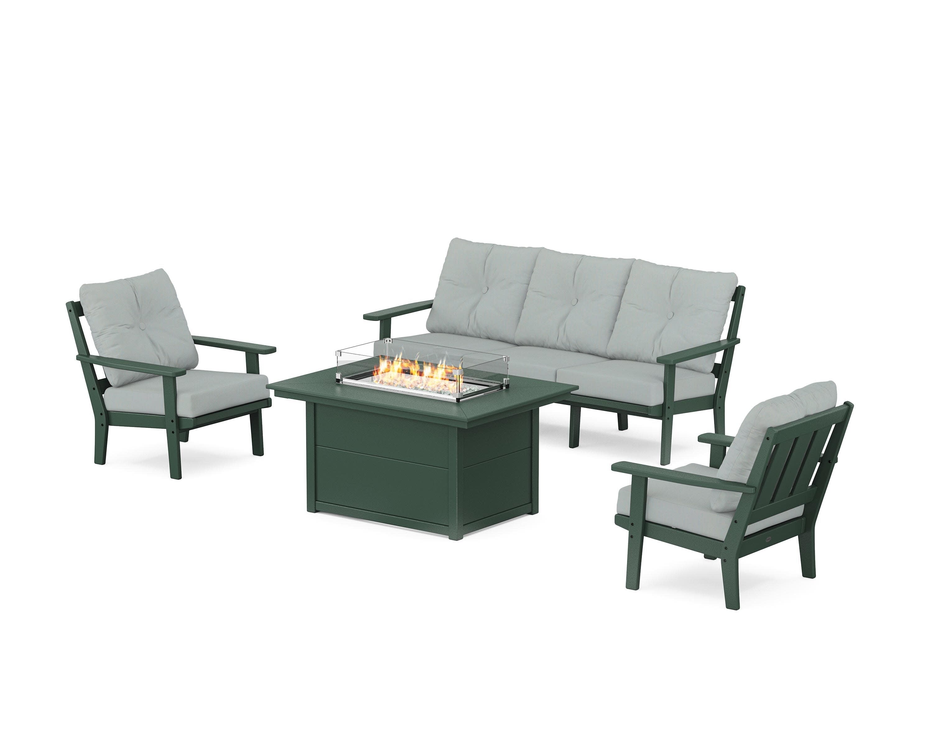 Oxford Deep Seating Fire Pit Table Set in Green / Spa