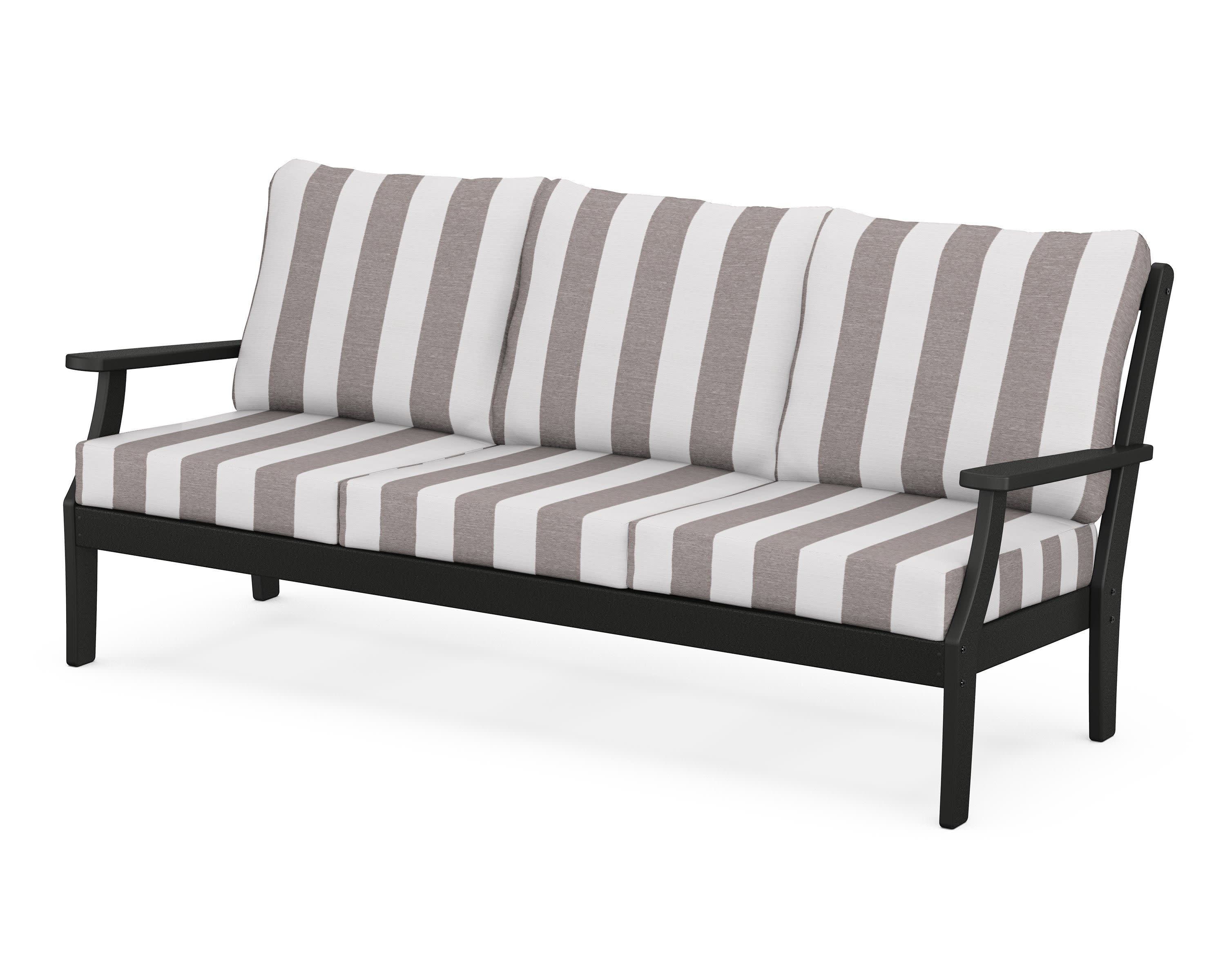 Braxton Deep Seating Sofa in Black / Cabana Stripe Grey Mist