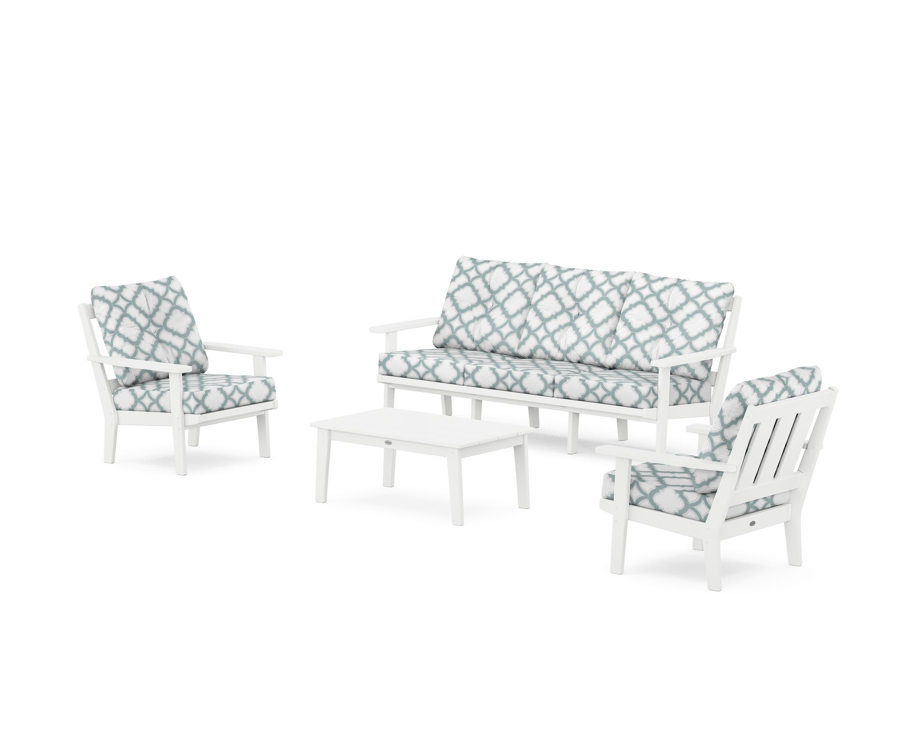 Oxford 4-Piece Deep Seating Set with Sofa in White / Trellis Glacier Spa