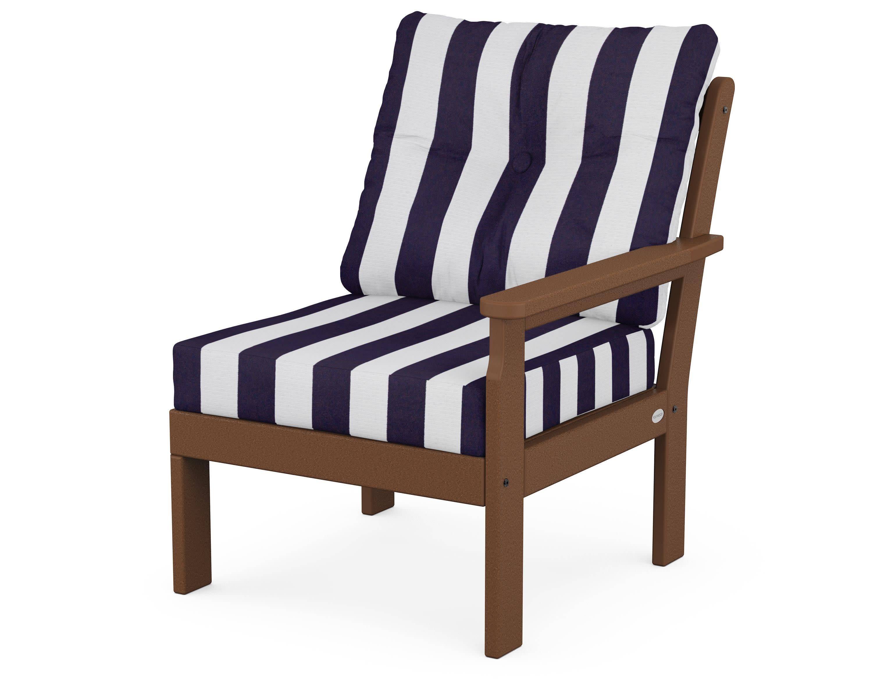 Vineyard Modular Right Arm Chair in Teak / Cabana Stripe Navy