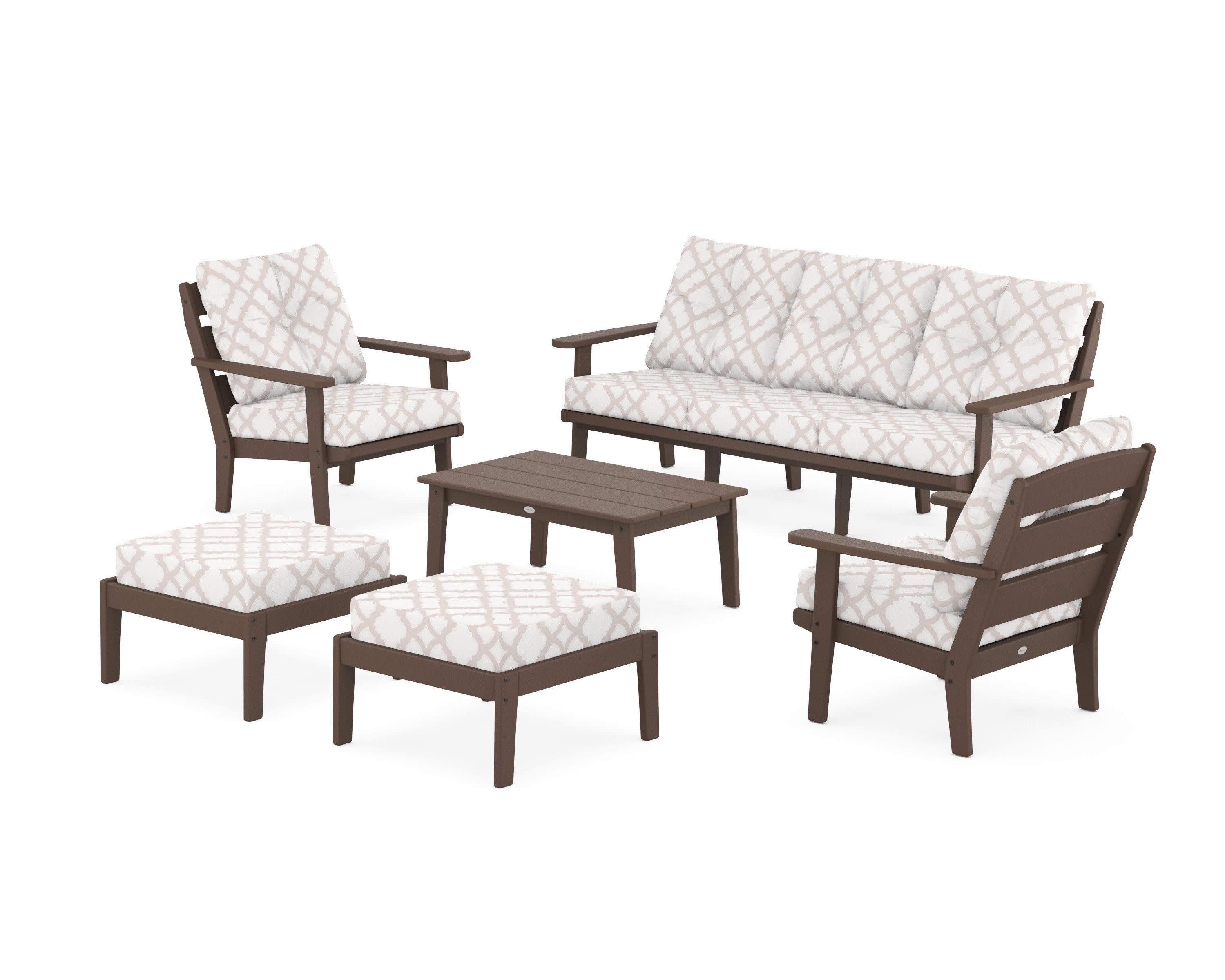 Lakeside 6-Piece Lounge Sofa Set in Mahogany / Trellis Dune Burlap