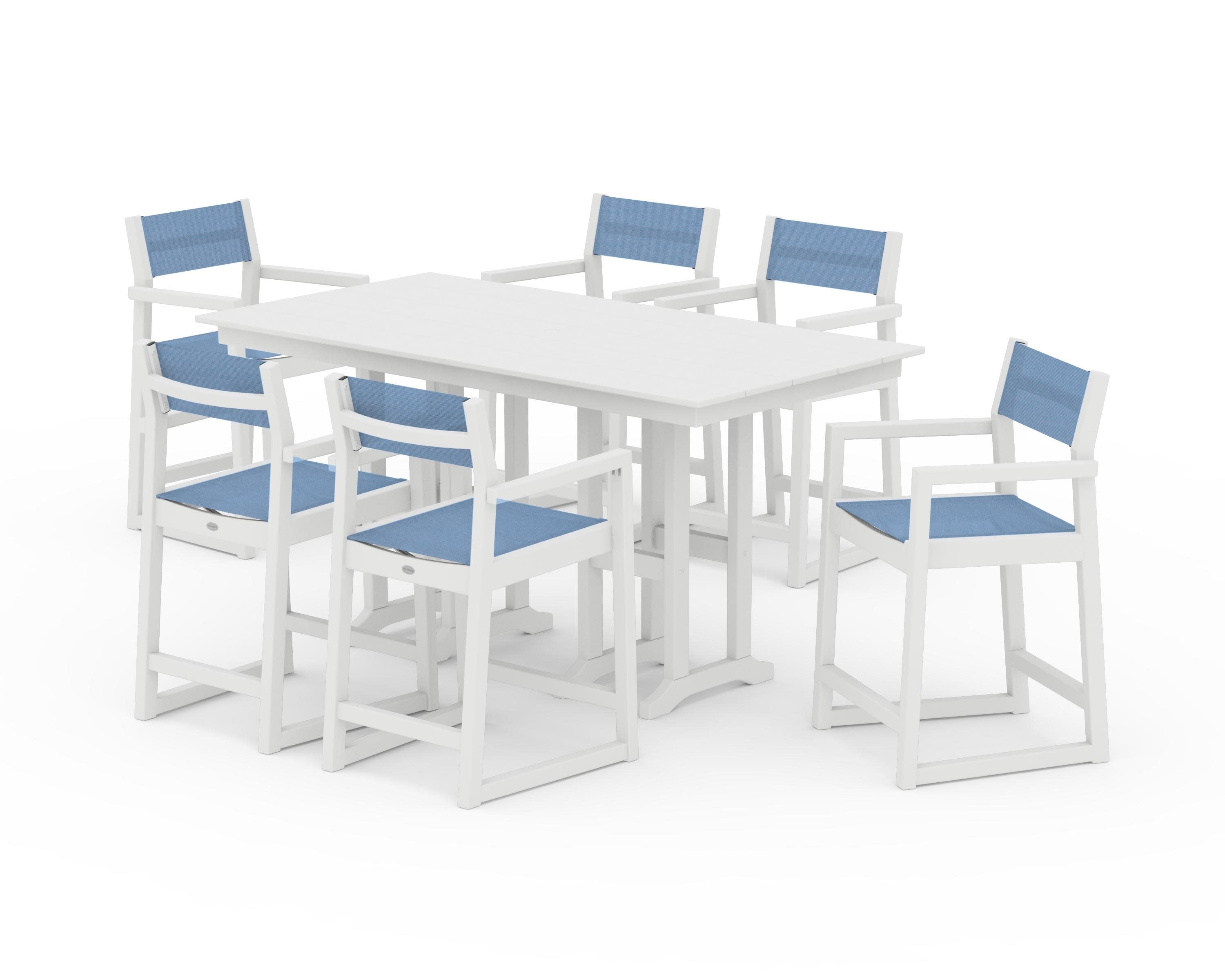 EDGE Sling Arm Chair 7-Piece Farmhouse Counter Set in White / Poolside Sling