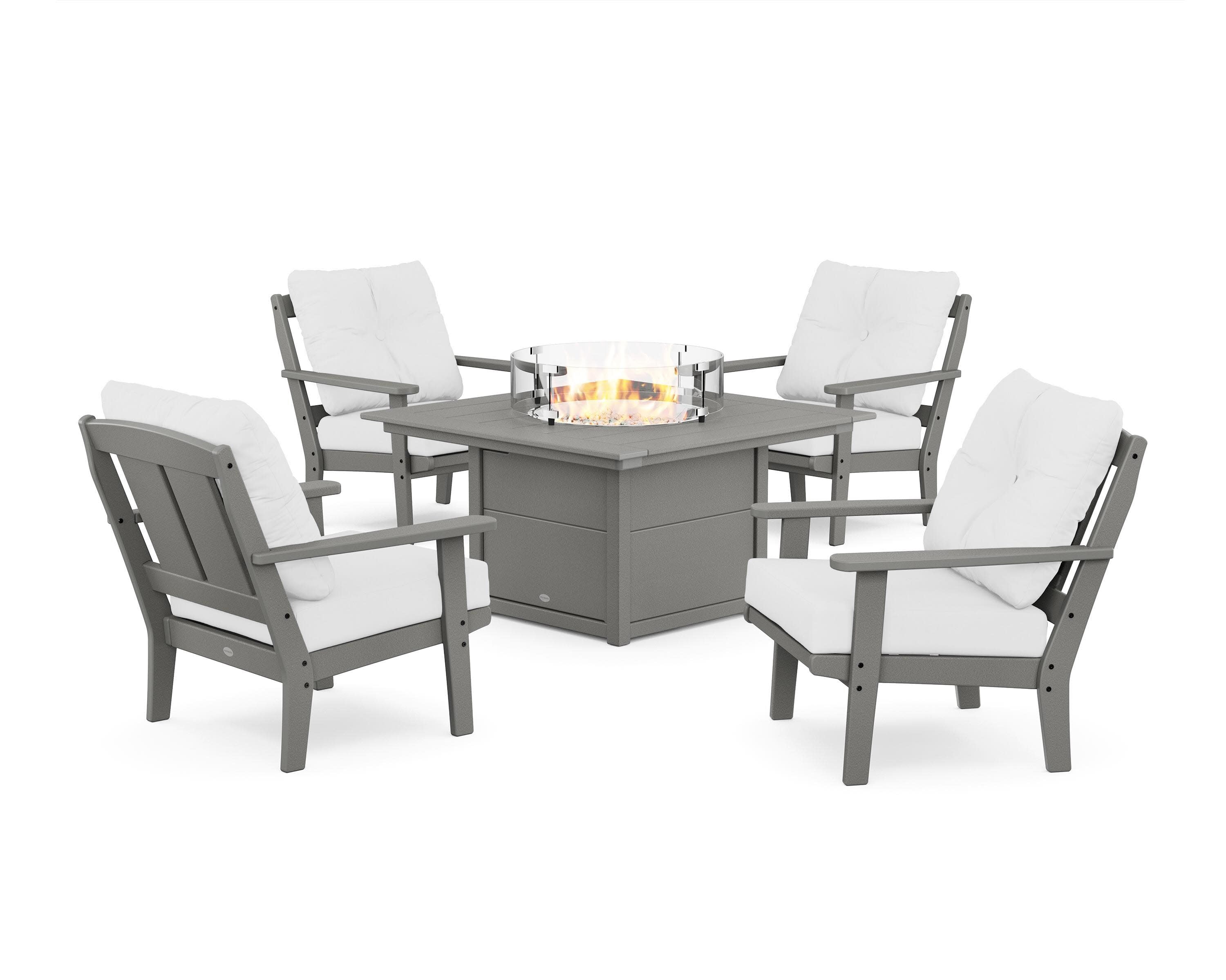 Mission 5-Piece Deep Seating Set with Fire Pit Table in Slate Grey / Natural