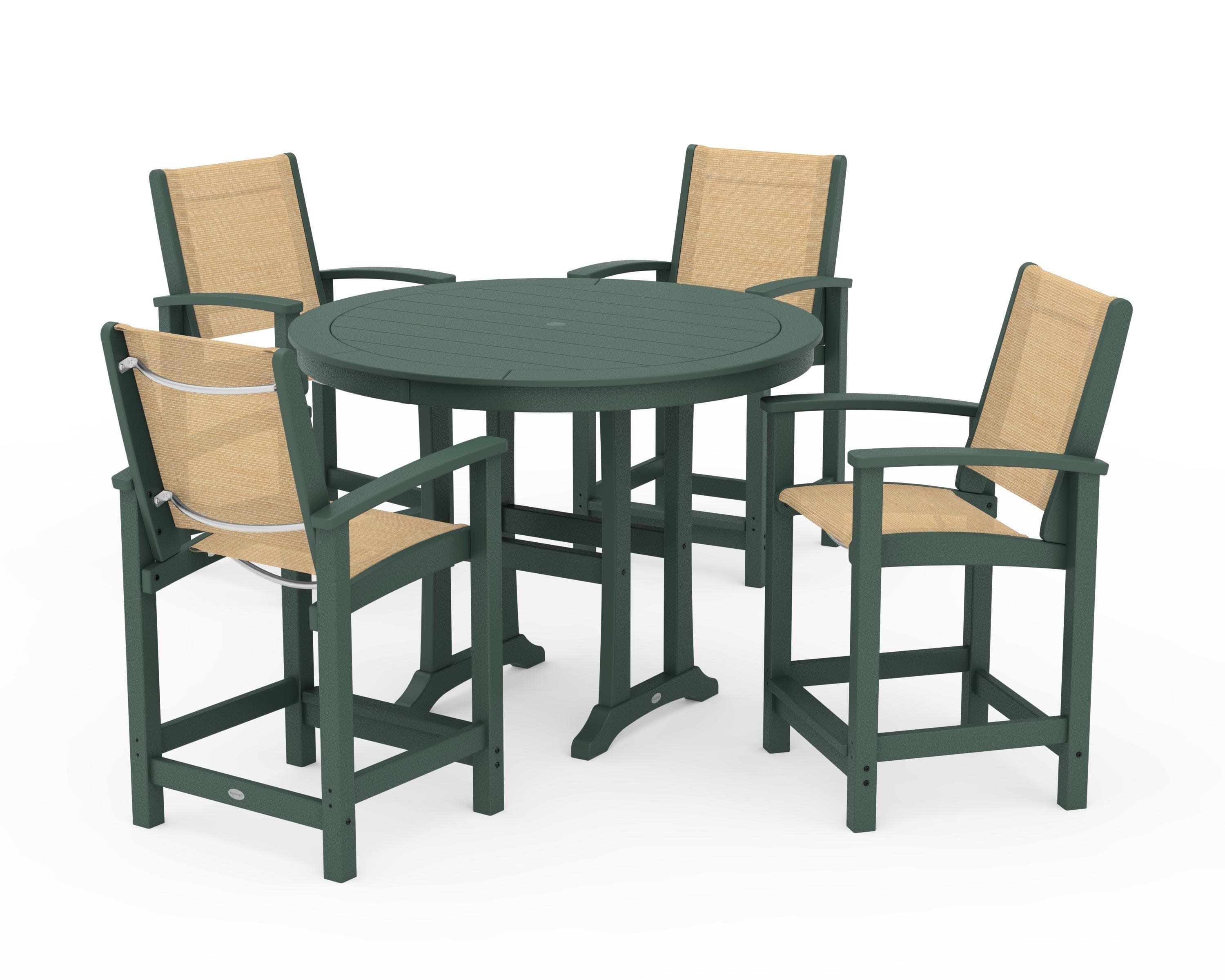 Coastal 5-Piece Counter Set in Green / Dupioni Apricot Sling
