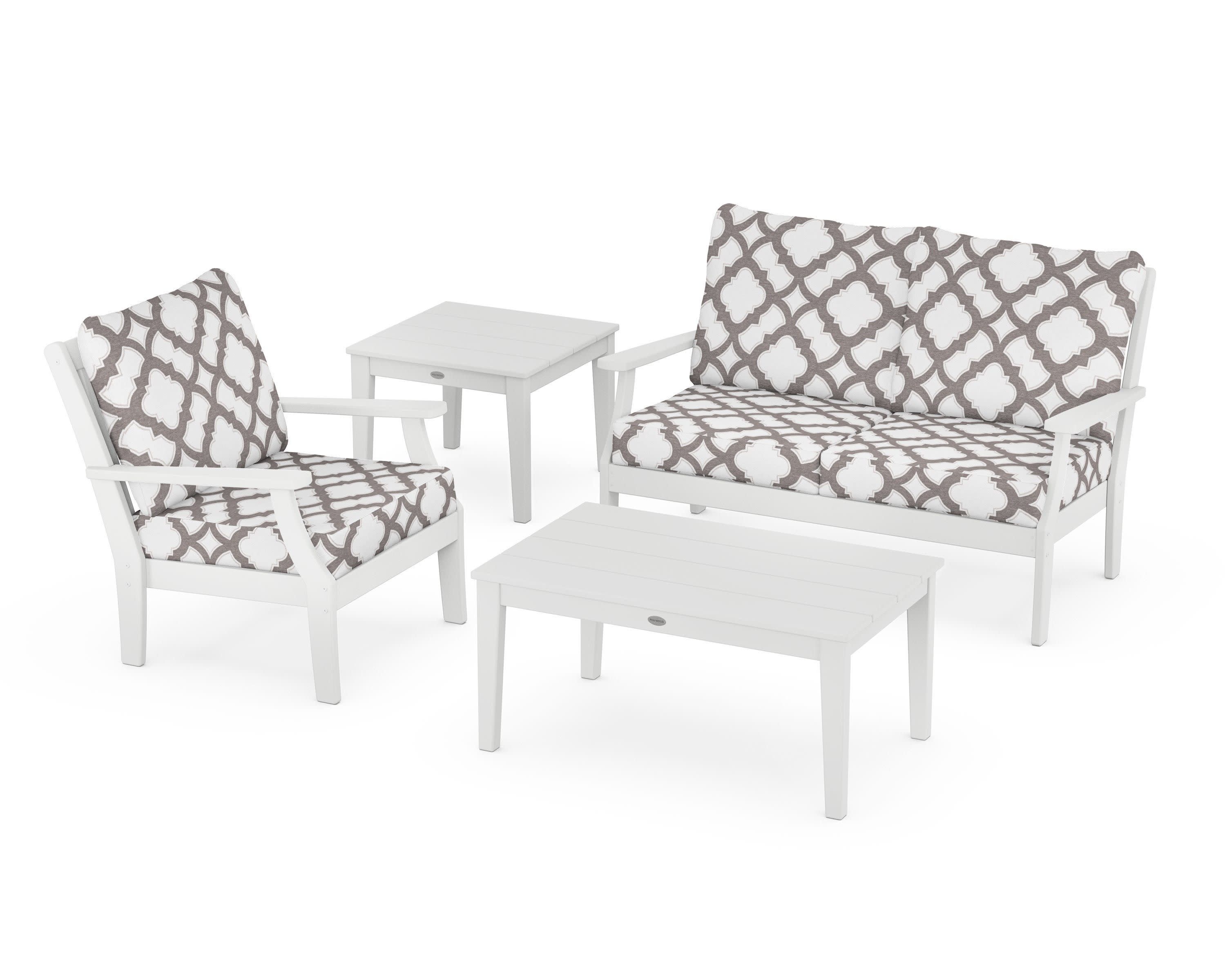 Braxton 4-Piece Deep Seating Set in White / Trellis Grey Mist