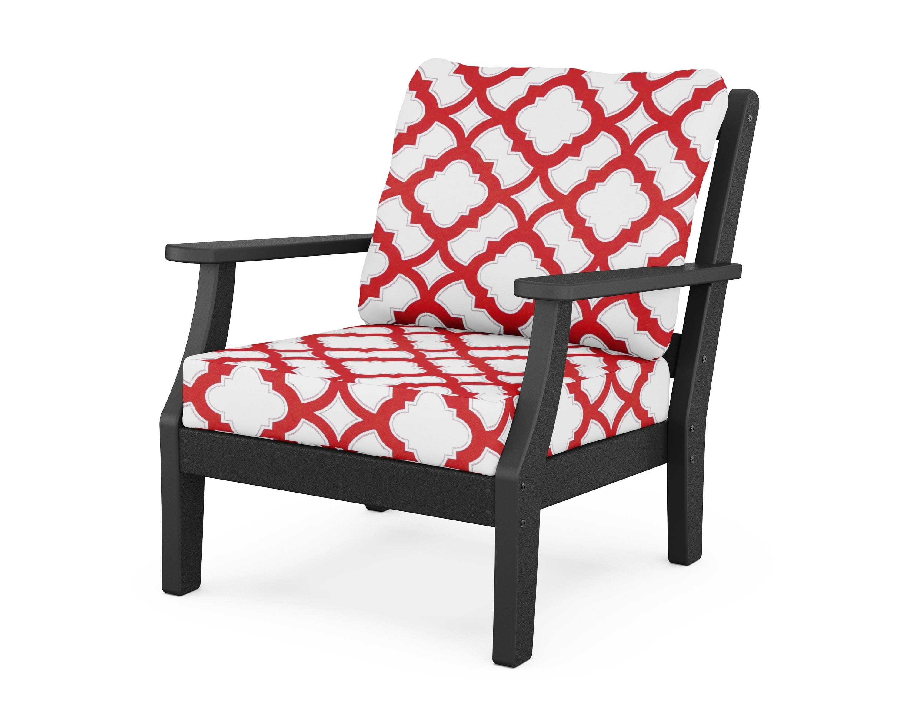 Chinoiserie Deep Seating Chair in Black / Trellis Crimson