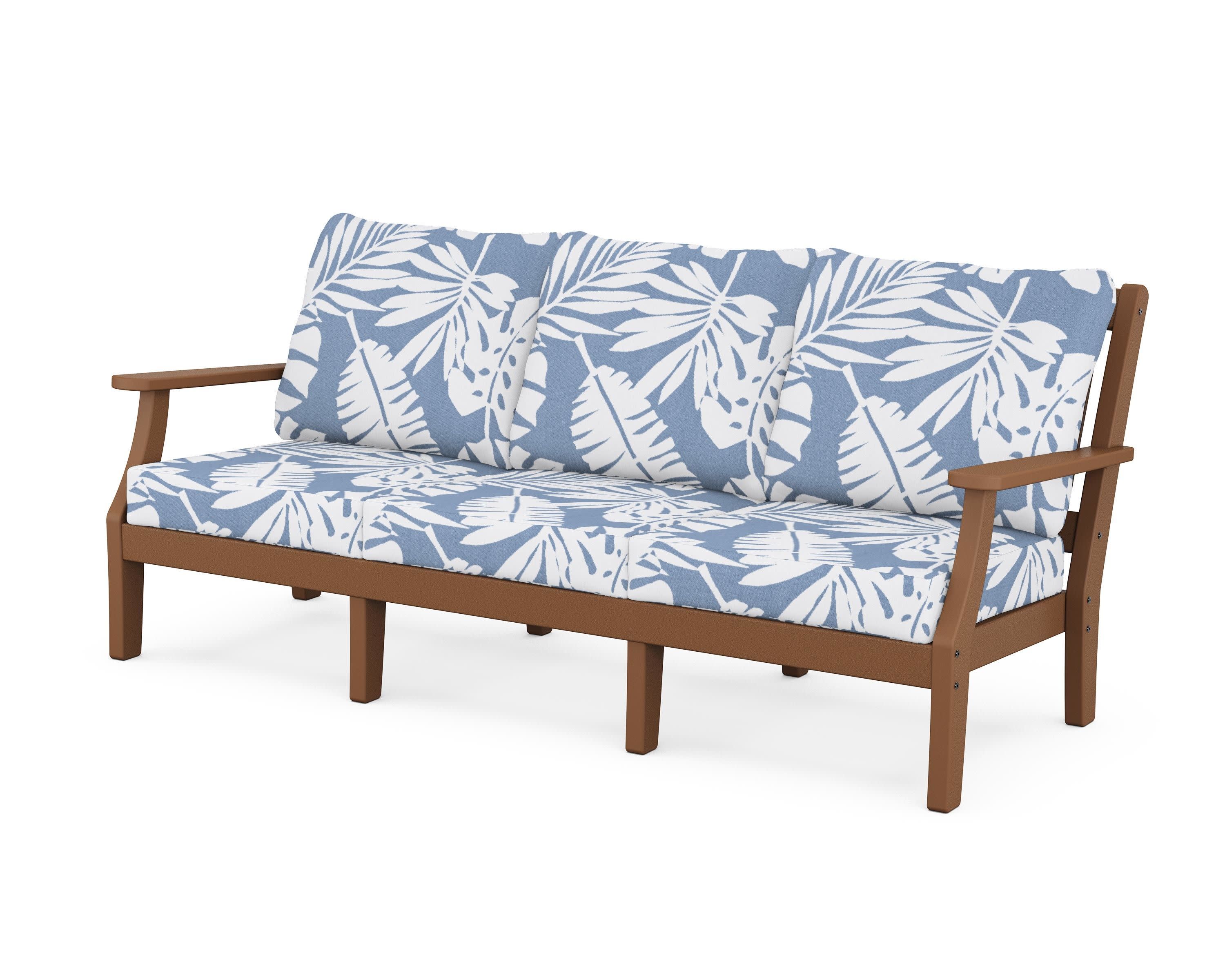 Chinoiserie Deep Seating Sofa in Teak / Leaf Sky Blue